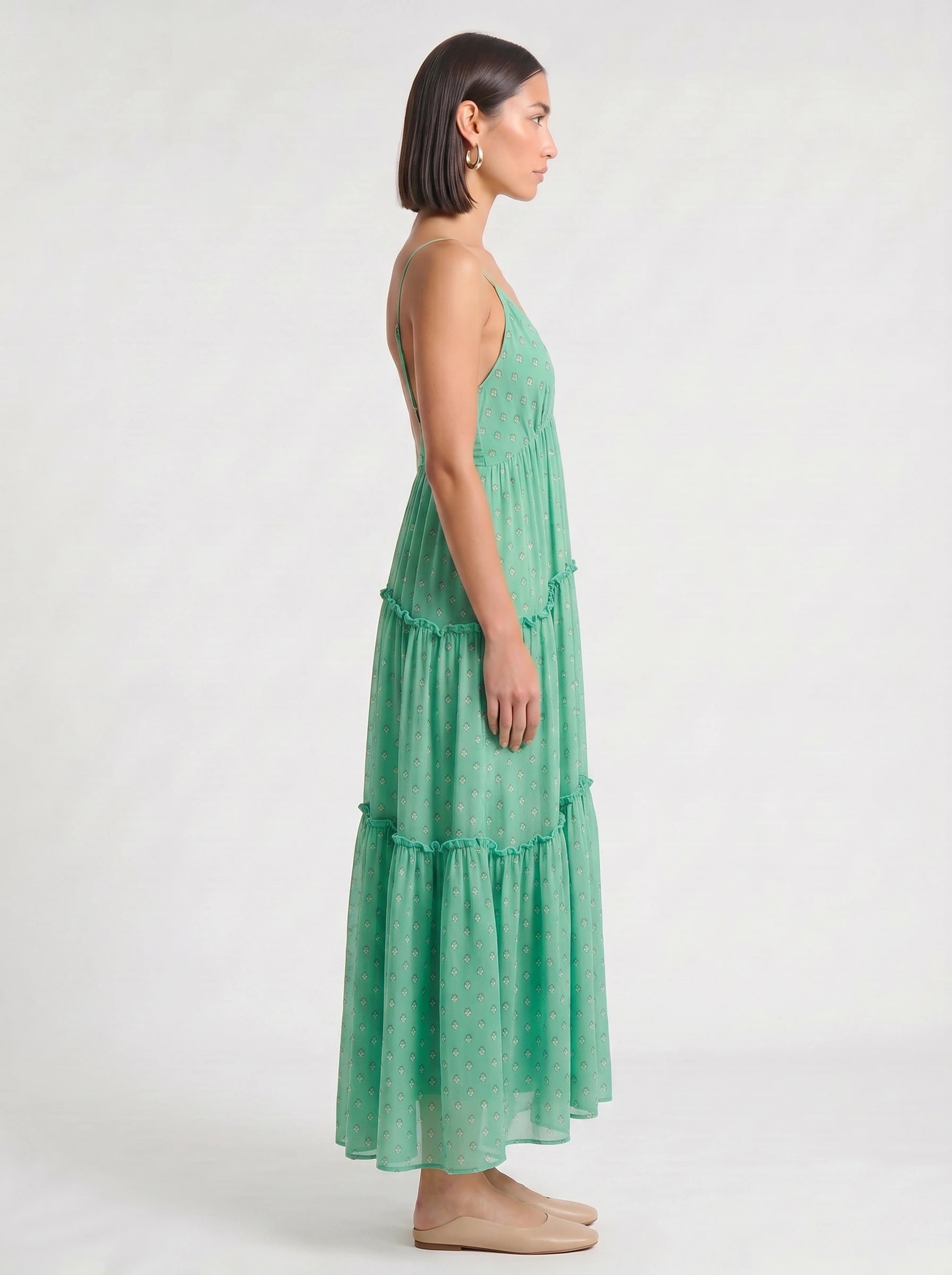 Pontilla Tiered V-Neck Maxi Dress – Women Polka Dot Summer Wedding Guest Sundress Boho Vacation Maxi Dress
