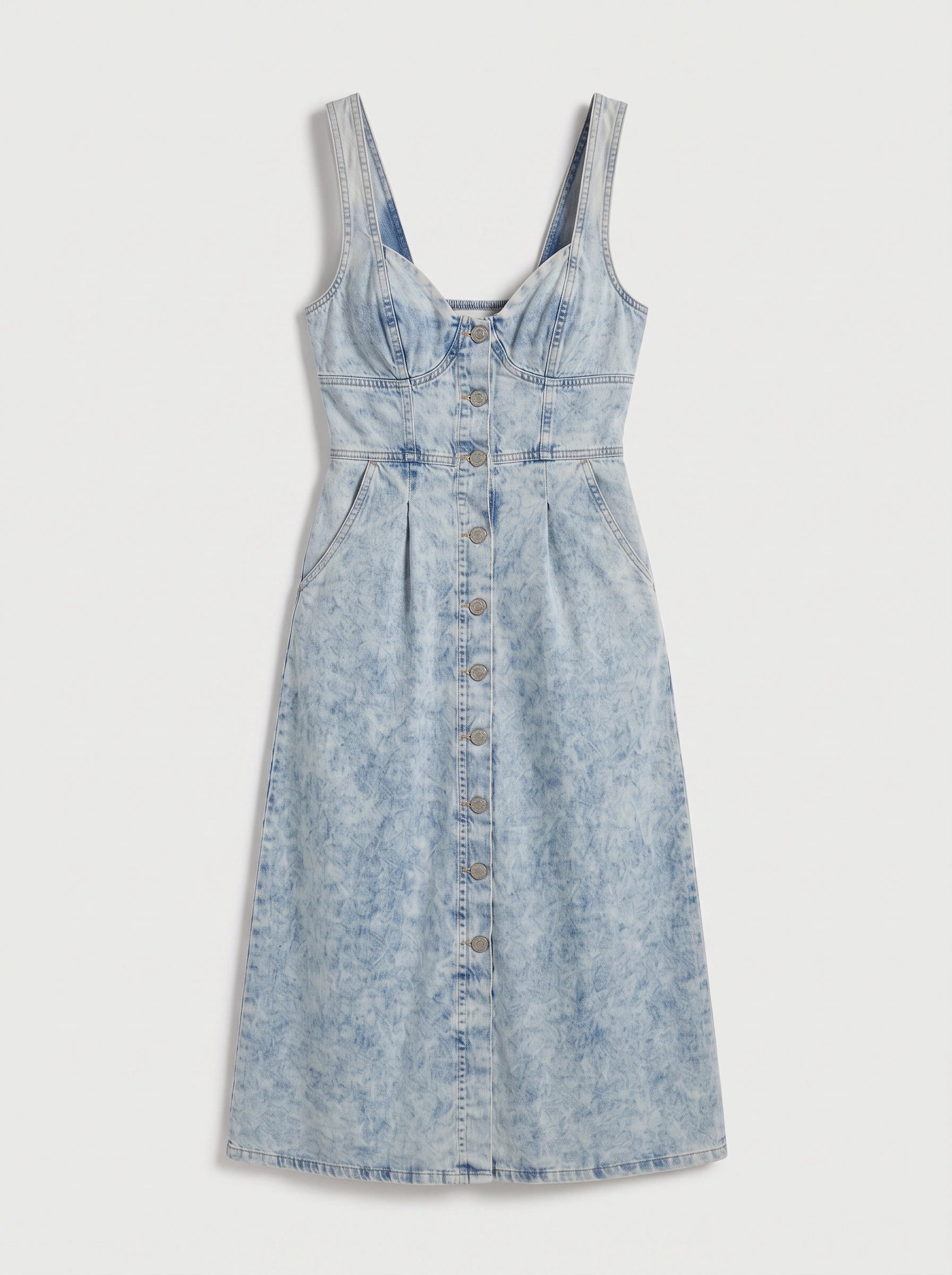 Deniva Button-Front Midi Dress – Denim Women Casual Summer Sundress A-Line Fitted Waist Midi Dress