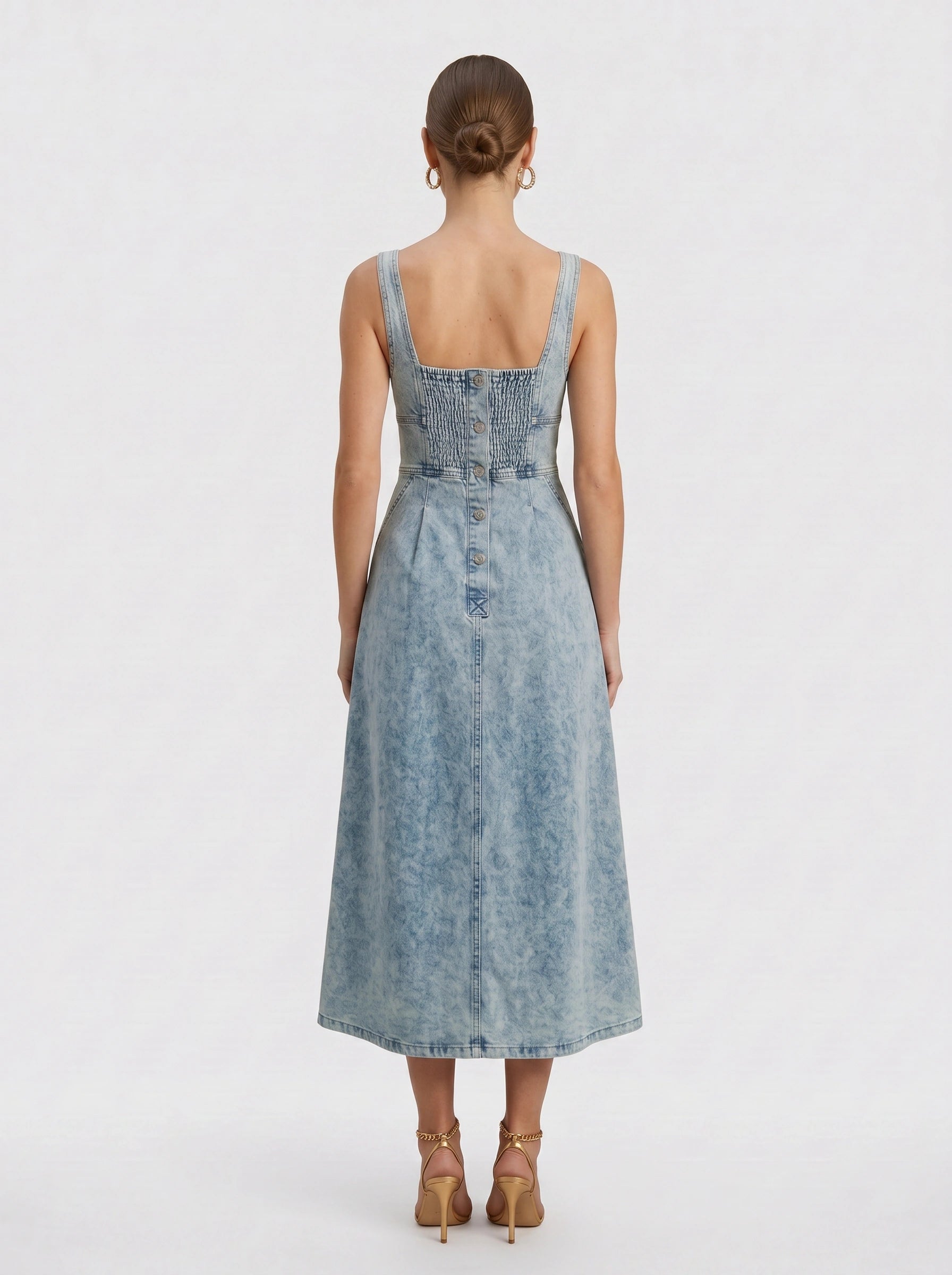 Deniva Button-Front Midi Dress – Denim Women Casual Summer Sundress A-Line Fitted Waist Midi Dress