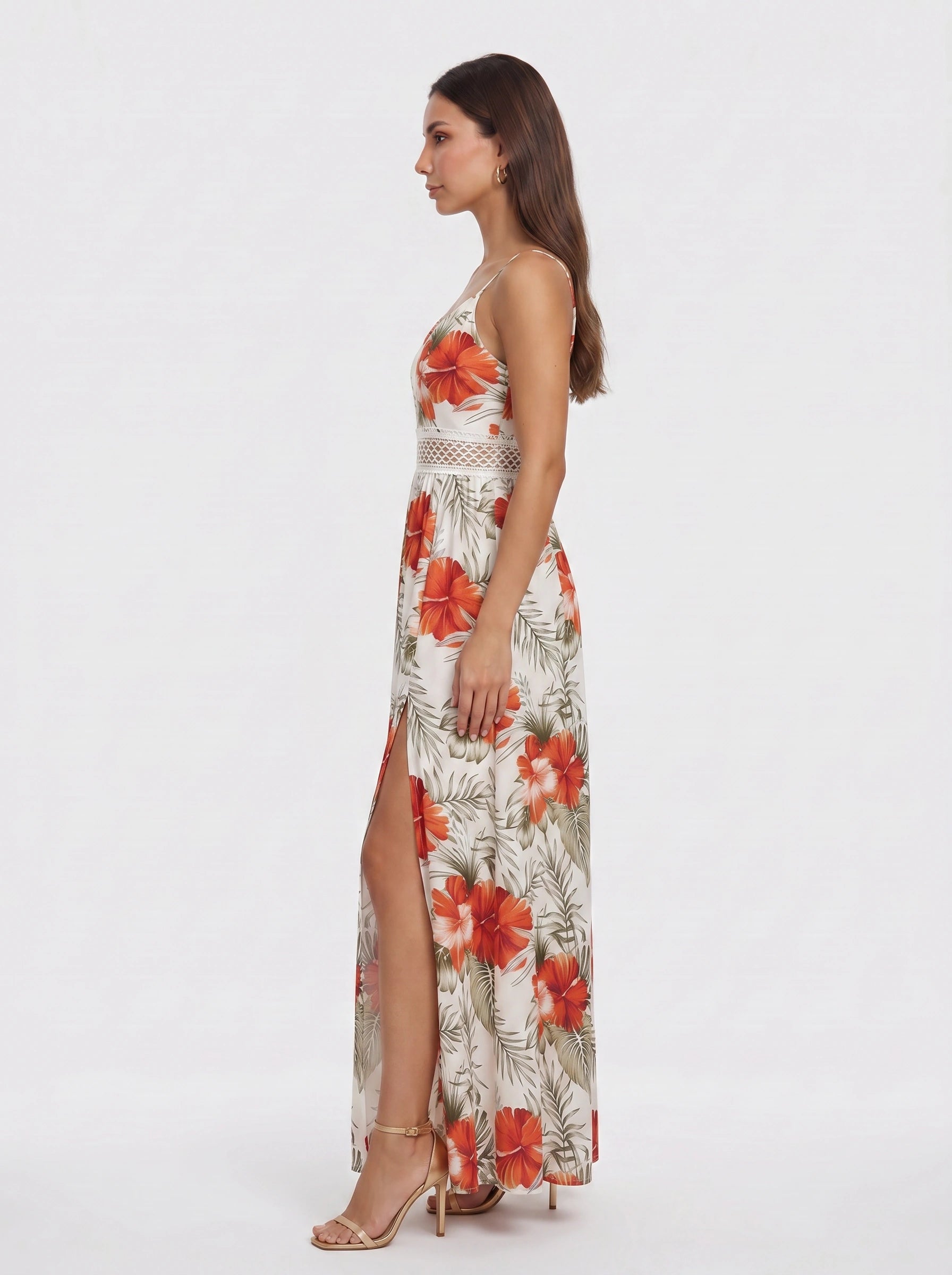 Tropicora Crochet Waist Maxi Dress – Floral Print Maxi Dress Women Wedding Guest Summer Vacation Beach Resort Long Sundress