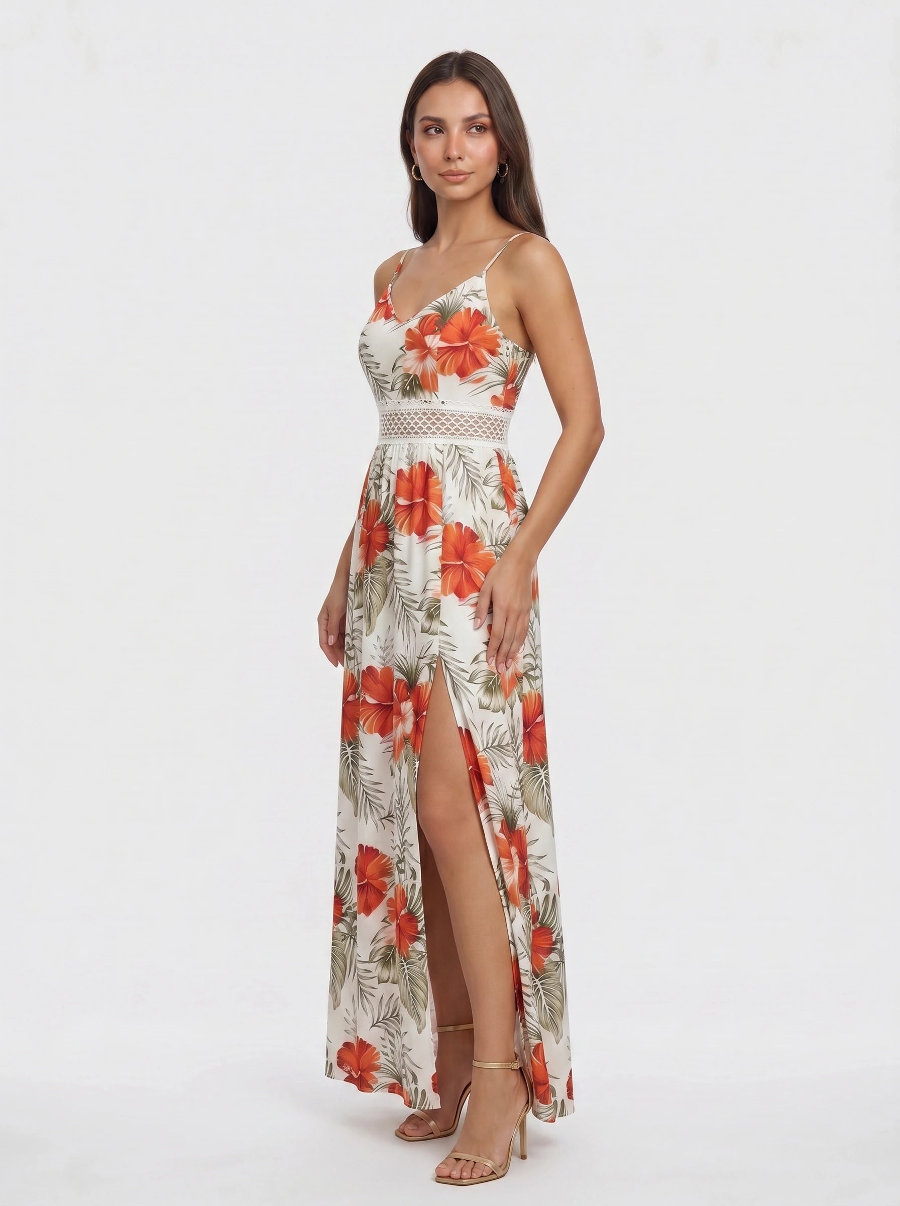 Tropicora Crochet Waist Maxi Dress – Floral Print Maxi Dress Women Wedding Guest Summer Vacation Beach Resort Long Sundress