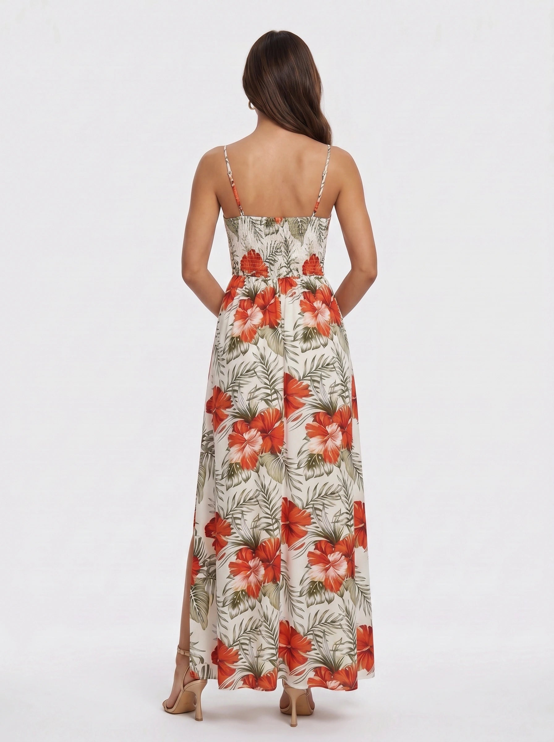Tropicora Crochet Waist Maxi Dress – Floral Print Maxi Dress Women Wedding Guest Summer Vacation Beach Resort Long Sundress