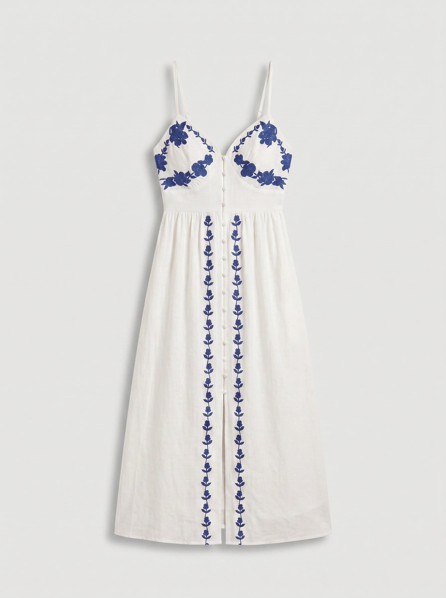 Brodelle Embroidered Midi Dress – Linen Sundress Women Summer Wedding Guest Vacation Resort Midi Dress