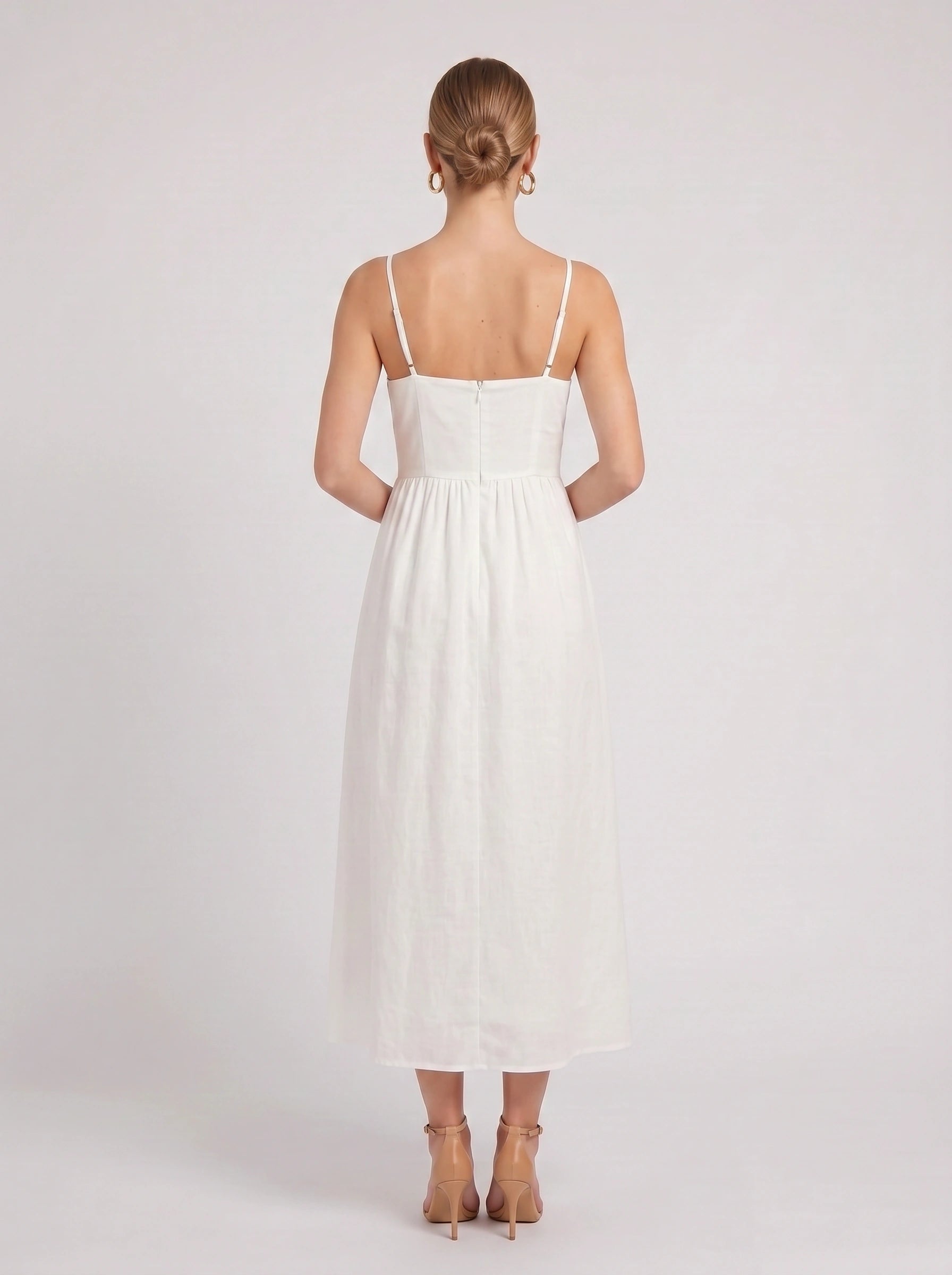 Brodelle Embroidered Midi Dress – Linen Sundress Women Summer Wedding Guest Vacation Resort Midi Dress