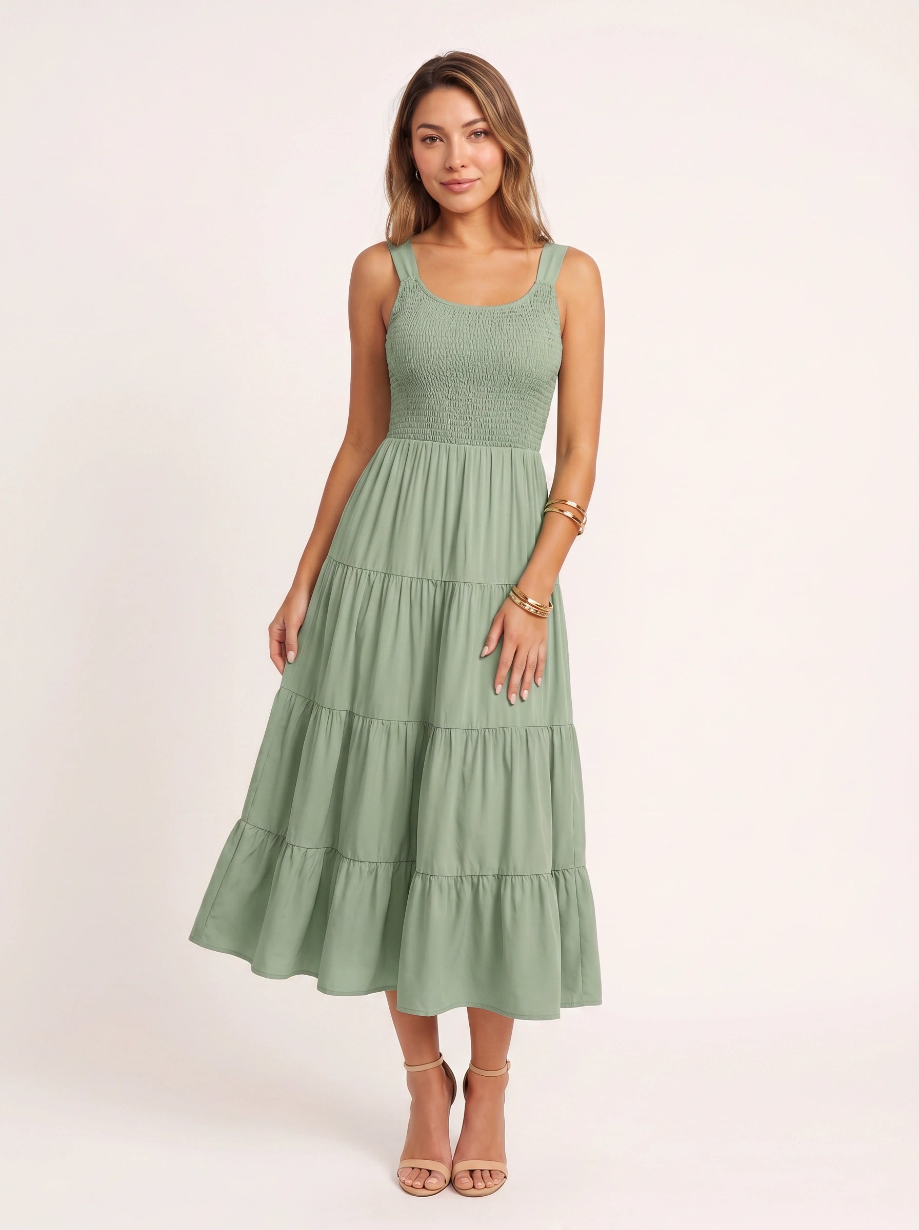 Frescura Smocked Tiered Maxi Dress – Boho Summer Beach Vacation Women Casual Sundress Maxi Dress
