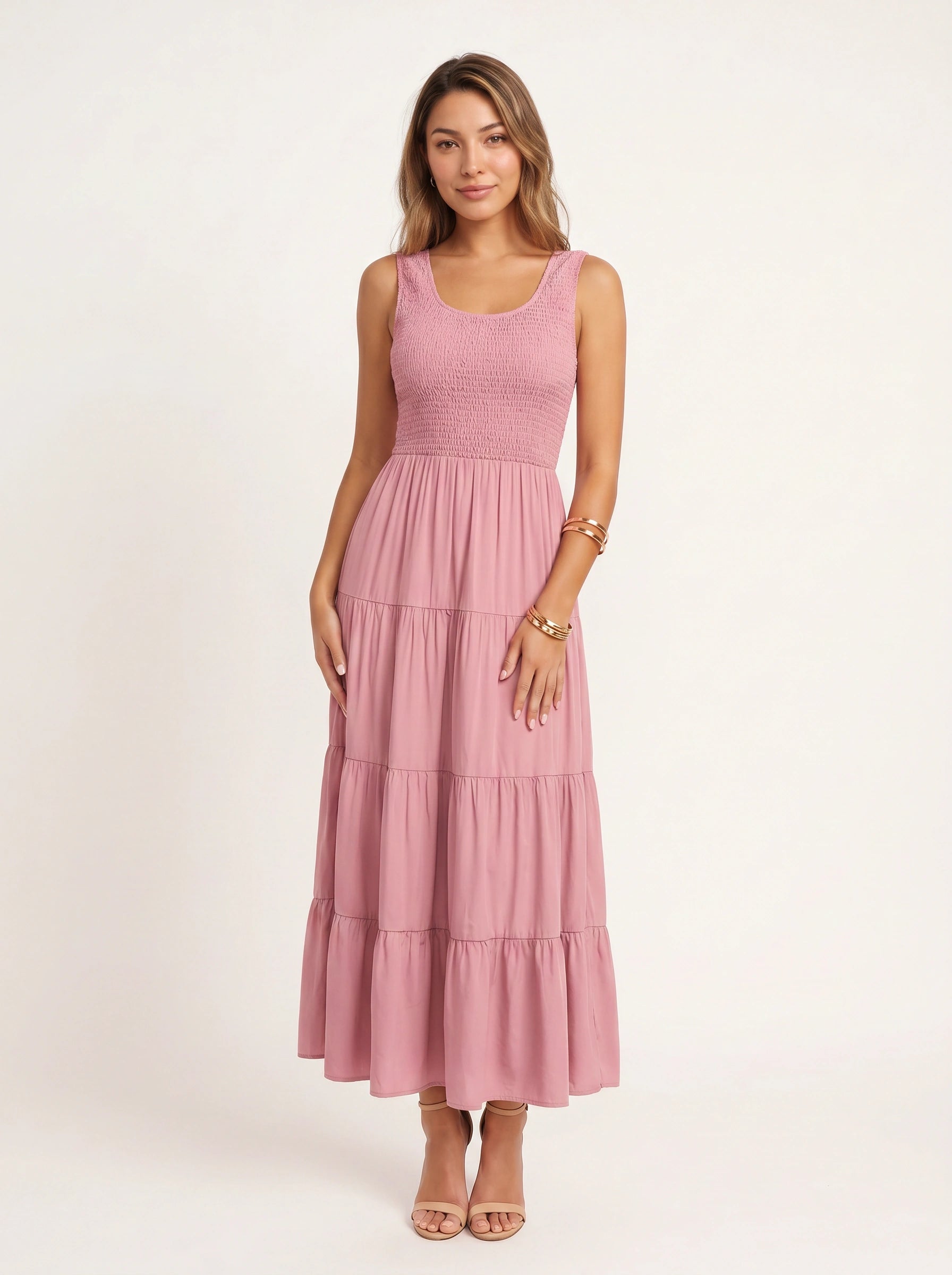 Frescura Smocked Tiered Maxi Dress – Boho Summer Beach Vacation Women Casual Sundress Maxi Dress