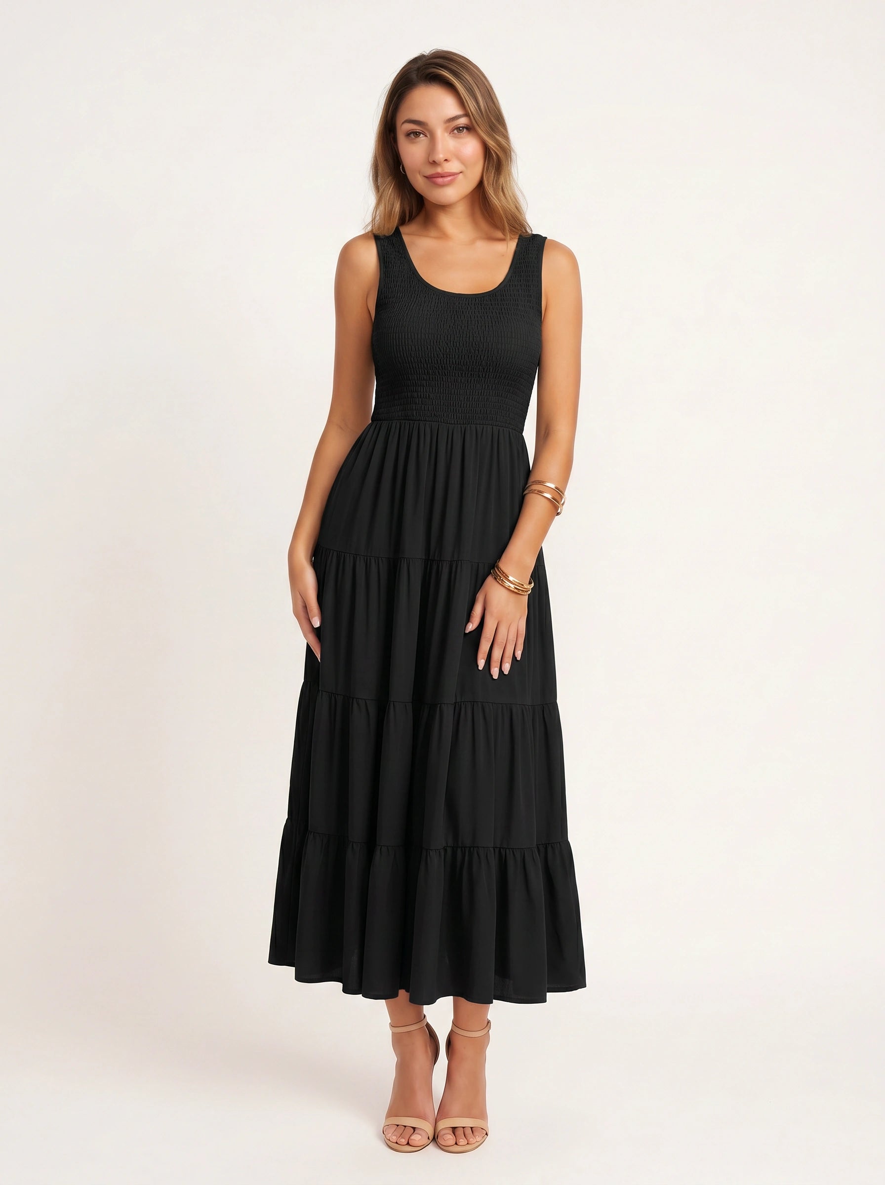 Frescura Smocked Tiered Maxi Dress – Boho Summer Beach Vacation Women Casual Sundress Maxi Dress