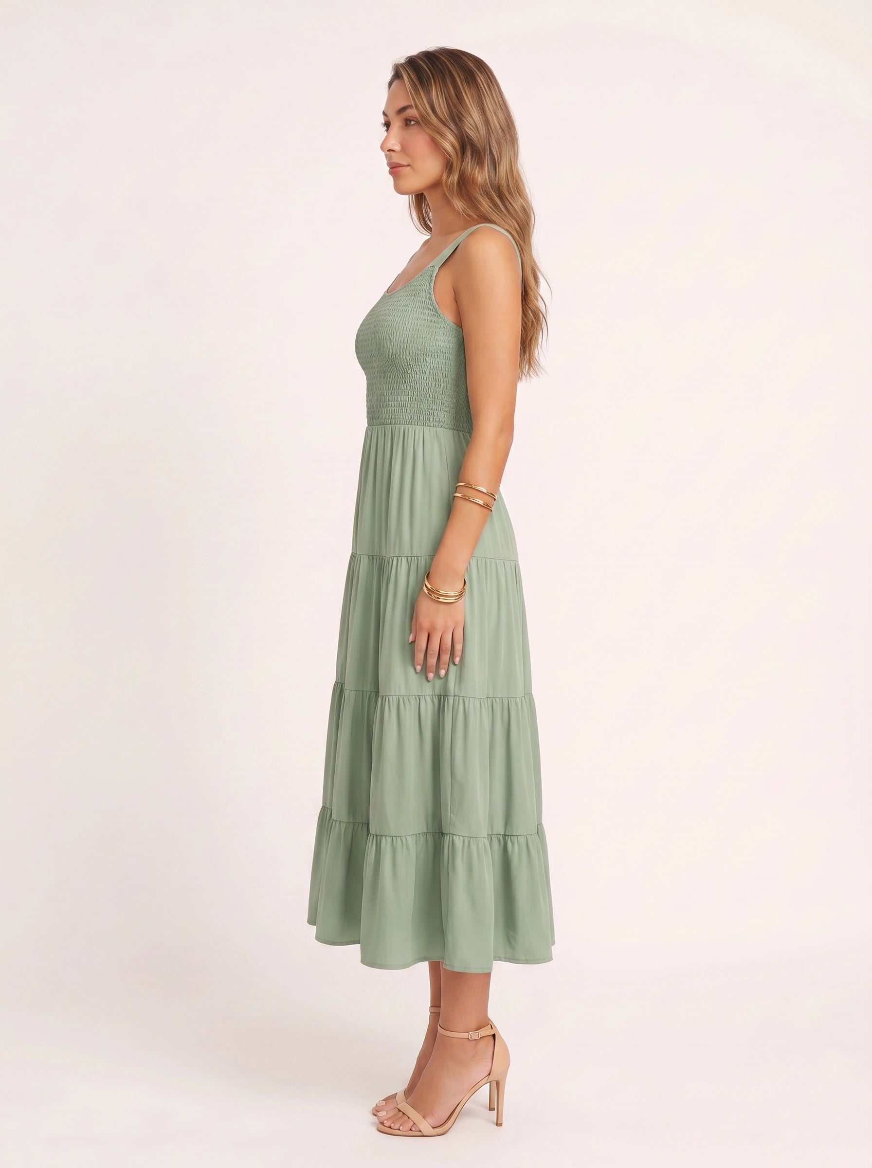 Frescura Smocked Tiered Maxi Dress – Boho Summer Beach Vacation Women Casual Sundress Maxi Dress