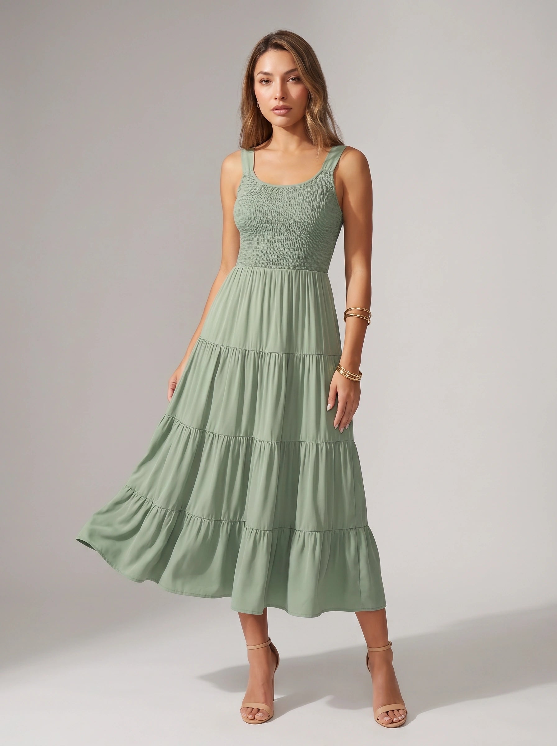 Frescura Smocked Tiered Maxi Dress – Boho Summer Beach Vacation Women Casual Sundress Maxi Dress