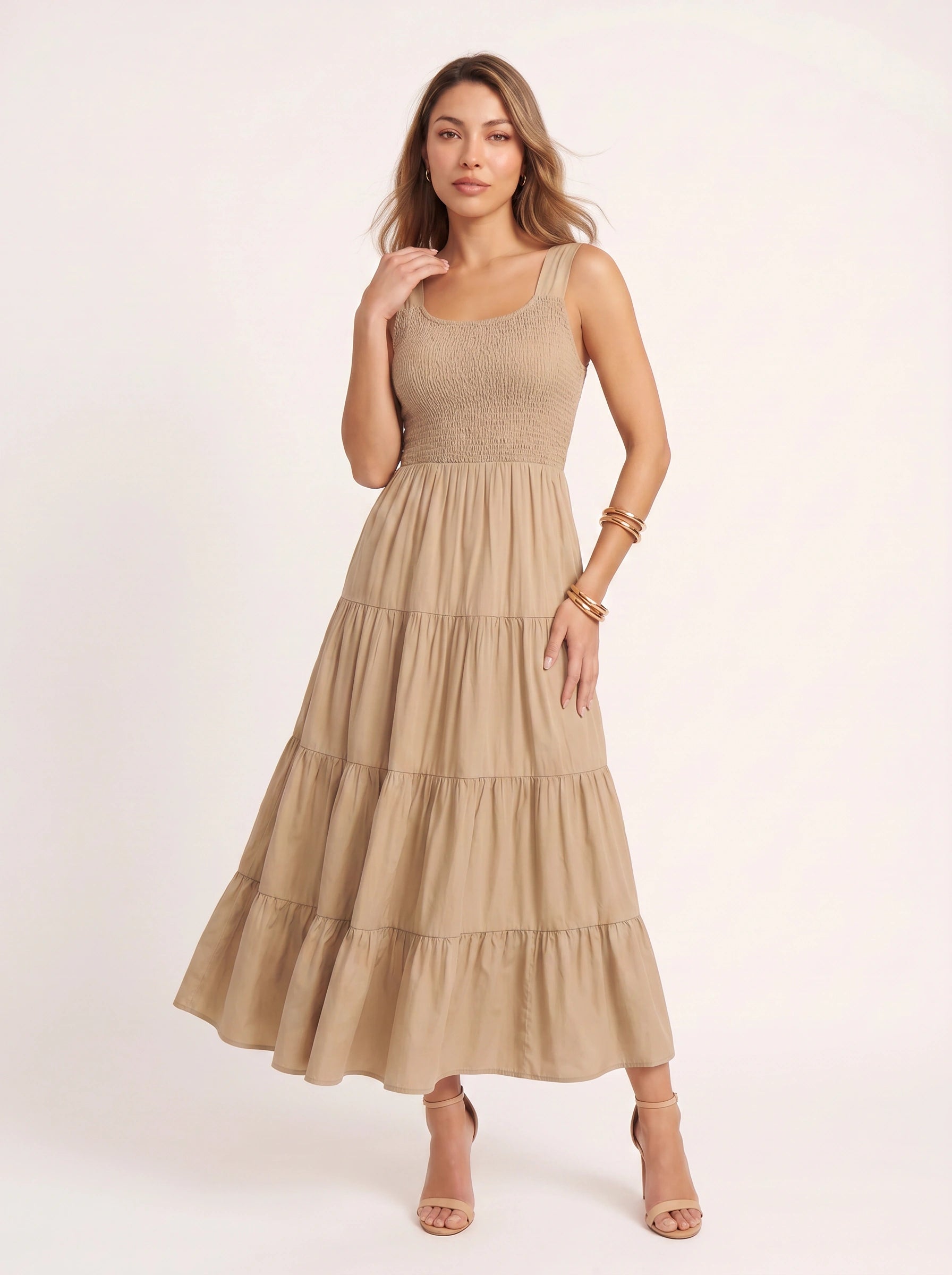 Frescura Smocked Tiered Maxi Dress – Boho Summer Beach Vacation Women Casual Sundress Maxi Dress