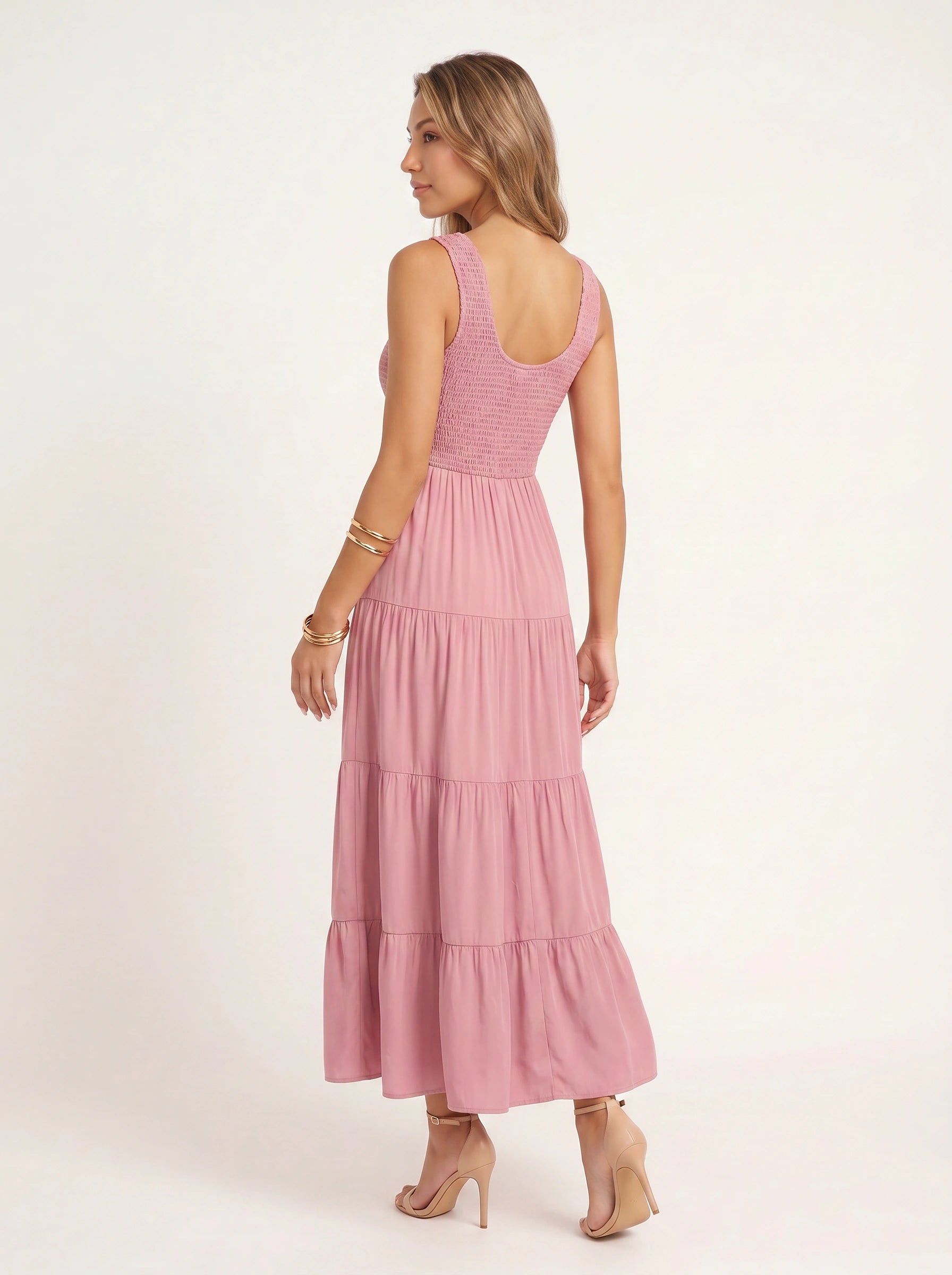 Frescura Smocked Tiered Maxi Dress – Boho Summer Beach Vacation Women Casual Sundress Maxi Dress