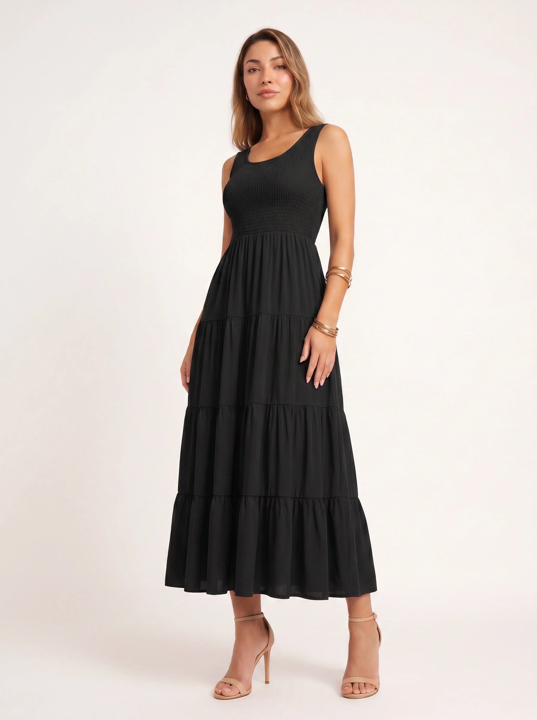 Frescura Smocked Tiered Maxi Dress – Boho Summer Beach Vacation Women Casual Sundress Maxi Dress