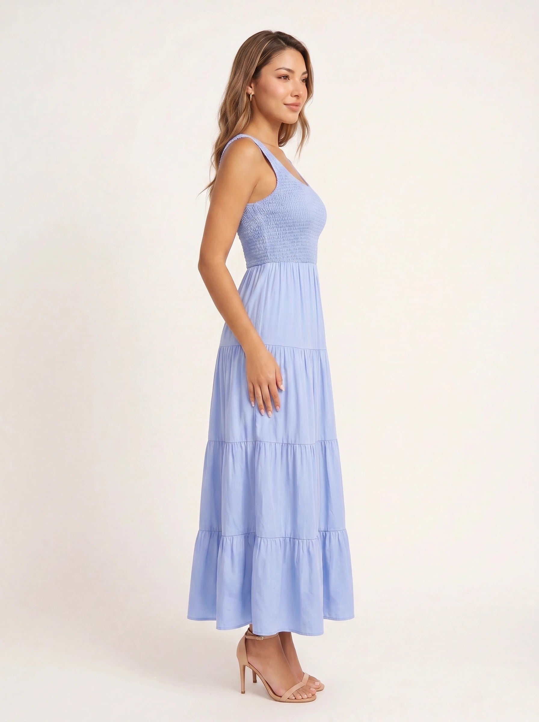 Frescura Smocked Tiered Maxi Dress – Boho Summer Beach Vacation Women Casual Sundress Maxi Dress