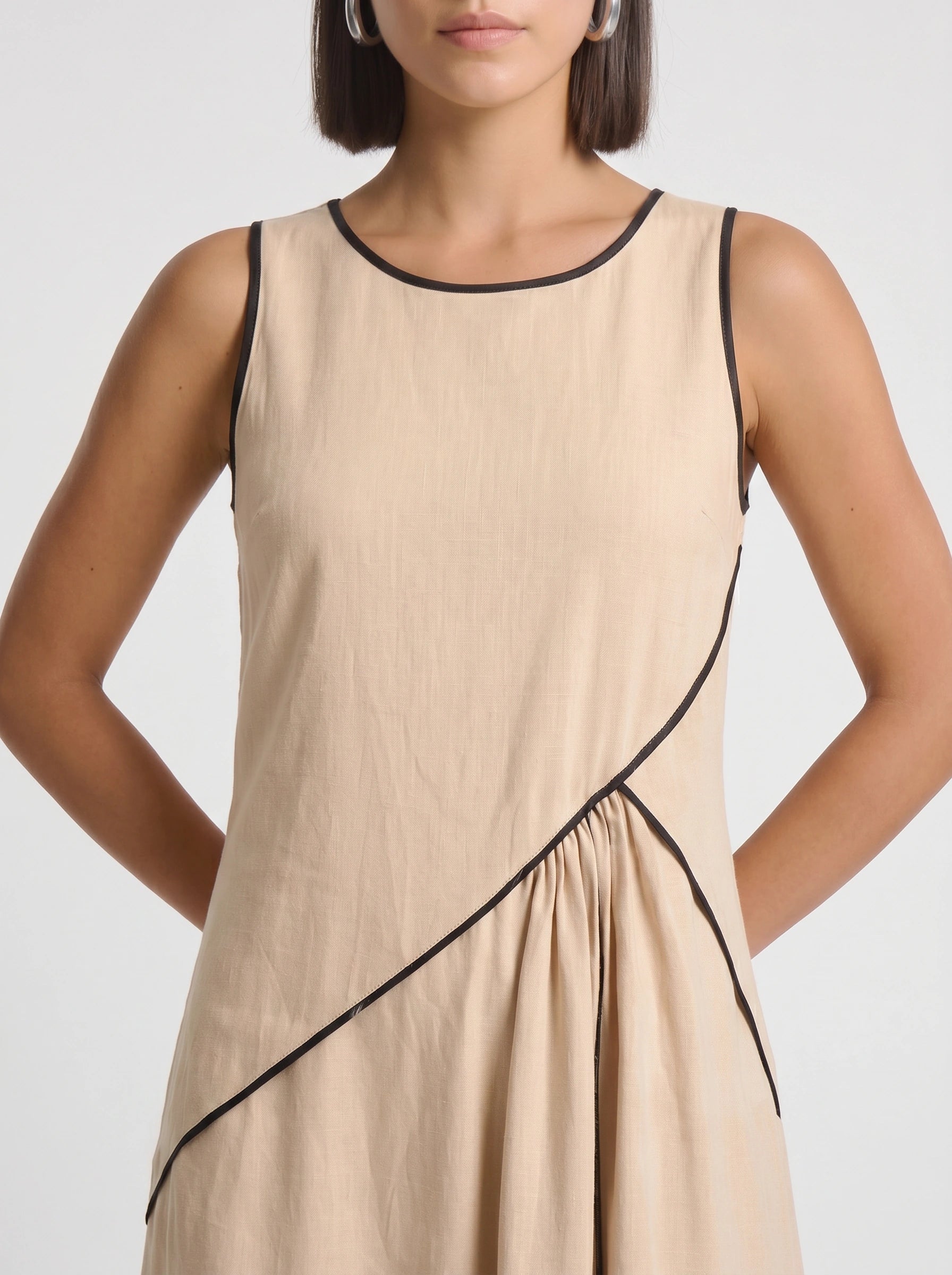 Contria Sleeveless A-Line Maxi Dress – Piped Trim Women Summer Wedding Guest Resort Formal Maxi Dress