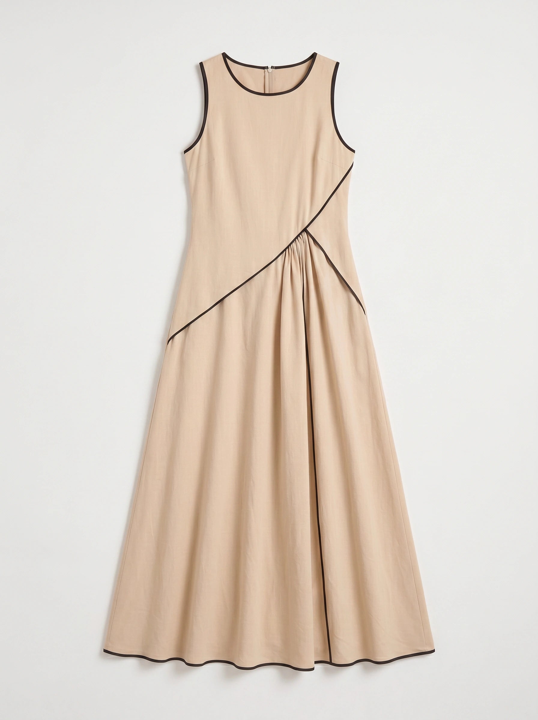 Contria Sleeveless A-Line Maxi Dress – Piped Trim Women Summer Wedding Guest Resort Formal Maxi Dress
