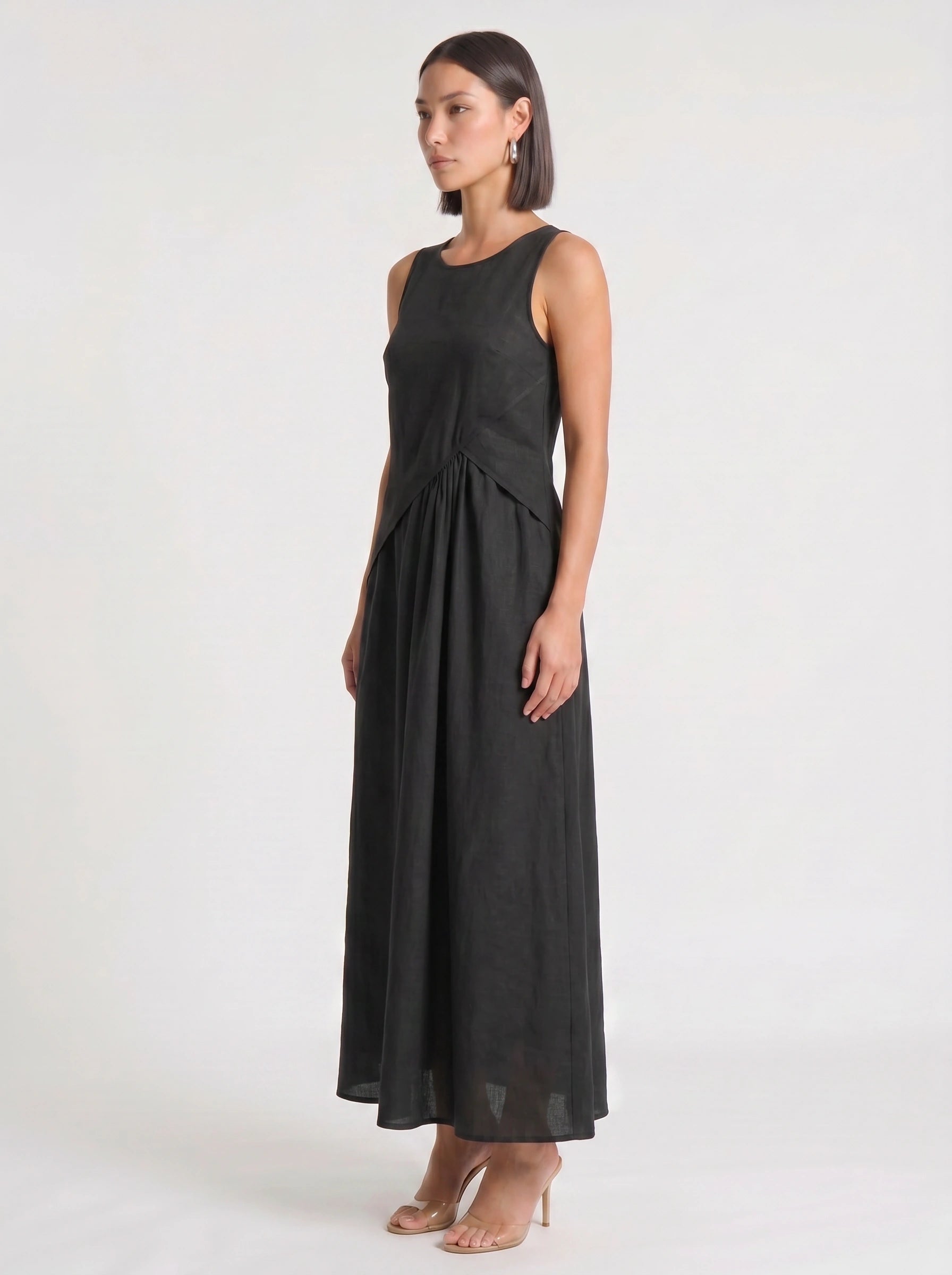 Contria Sleeveless A-Line Maxi Dress – Piped Trim Women Summer Wedding Guest Resort Formal Maxi Dress