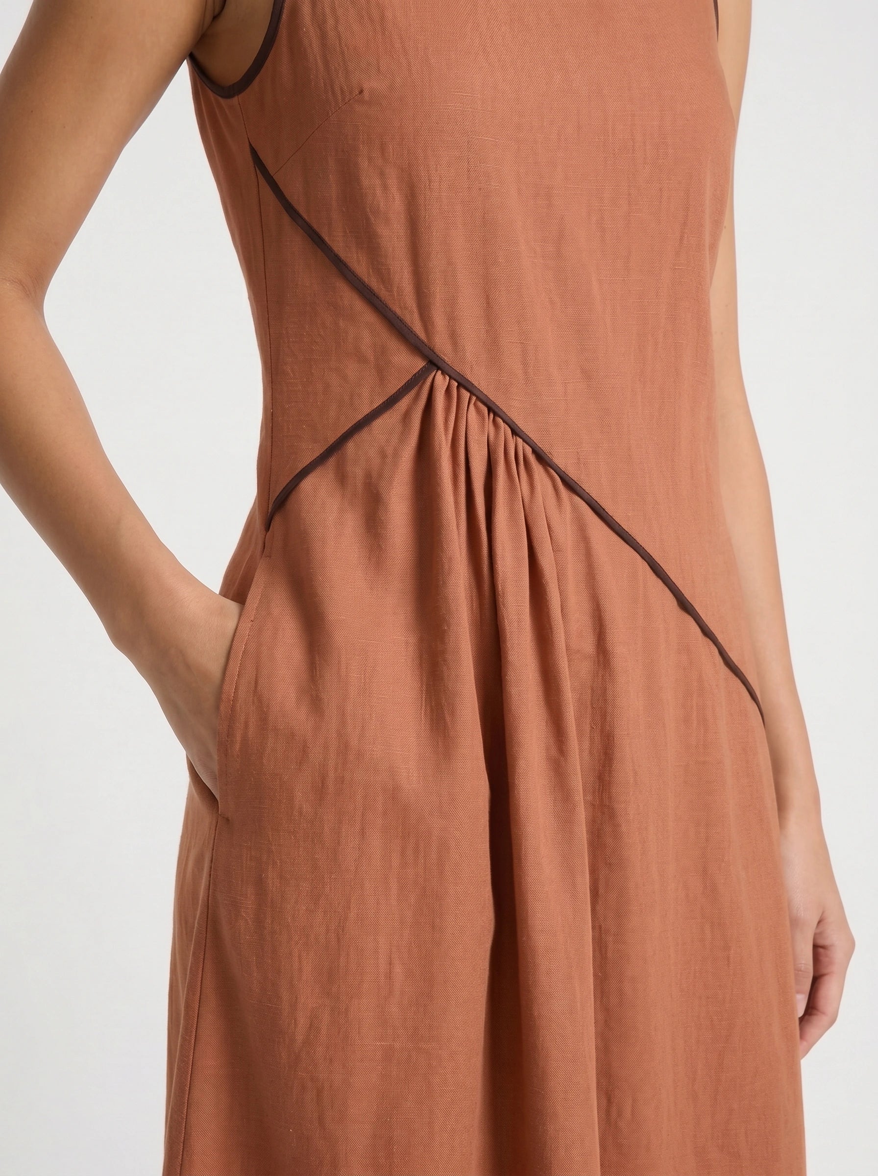 Contria Sleeveless A-Line Maxi Dress – Piped Trim Women Summer Wedding Guest Resort Formal Maxi Dress