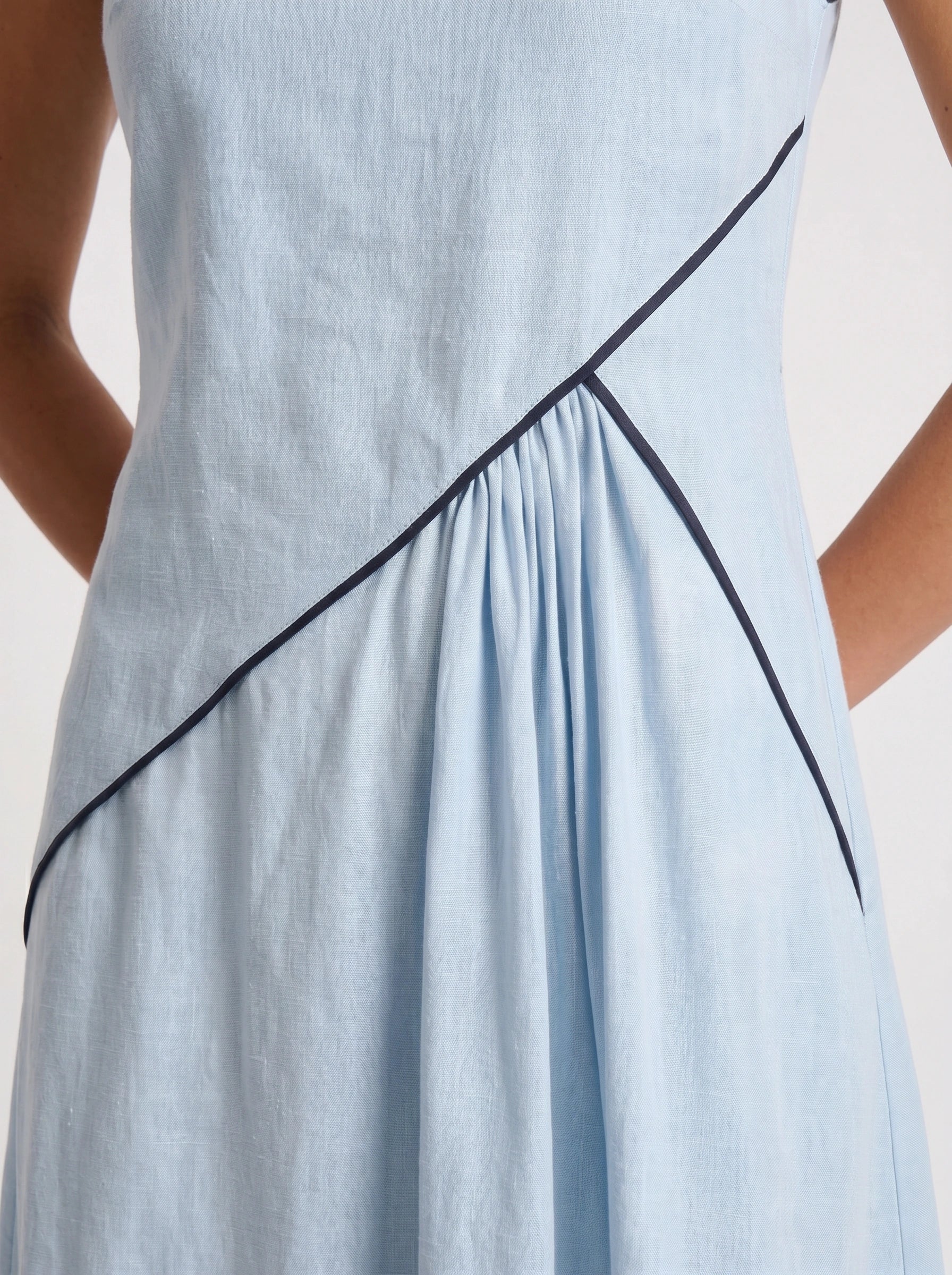 Contria Sleeveless A-Line Maxi Dress – Piped Trim Women Summer Wedding Guest Resort Formal Maxi Dress