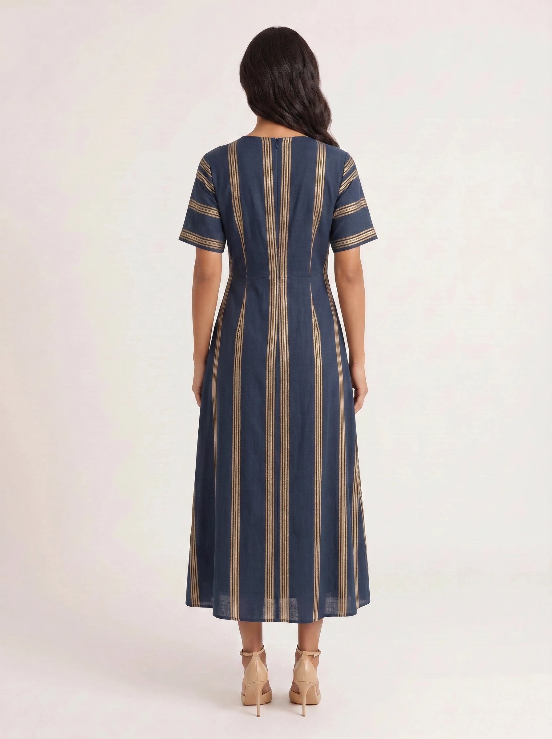 Bordura Wrap V-Neck Maxi Dress – Striped Cotton Linen Women Summer Resort Wedding Guest Casual Flowy Maxi Dress