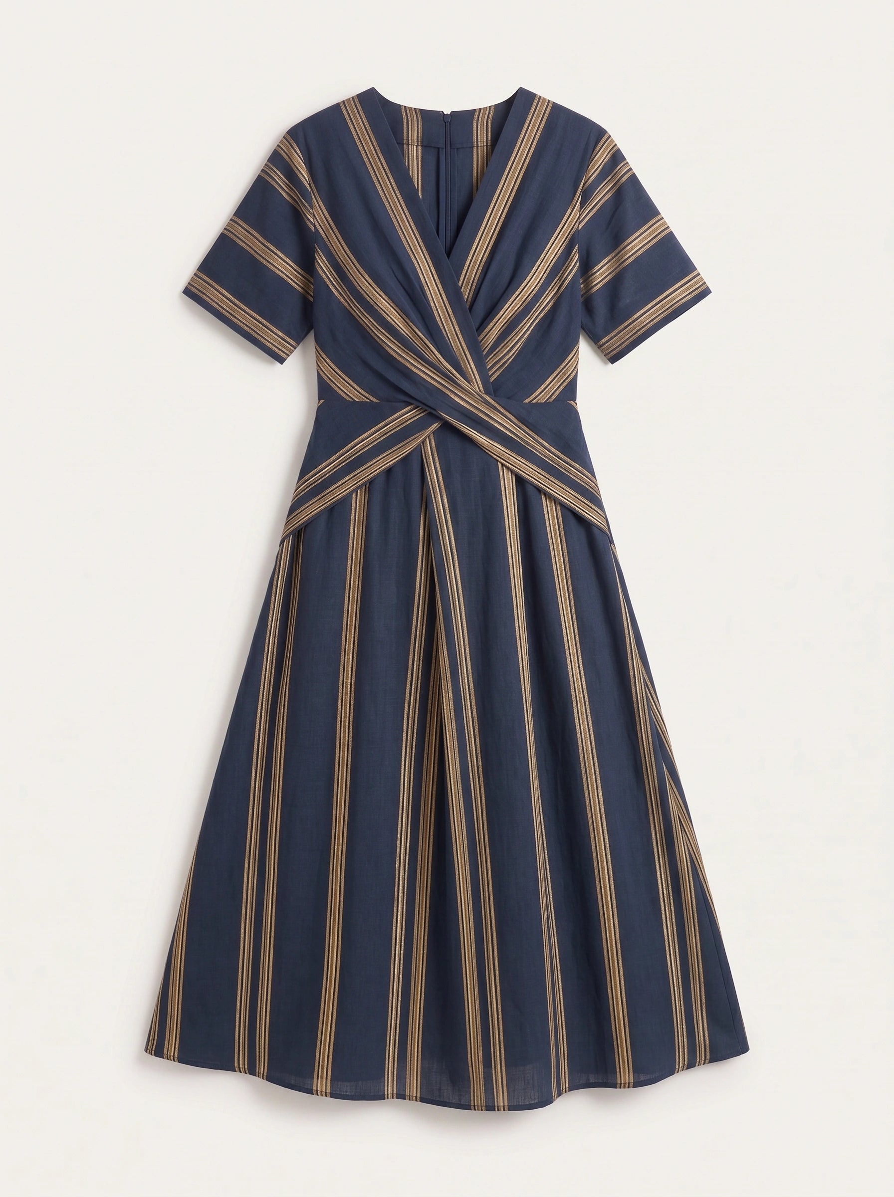 Bordura Wrap V-Neck Maxi Dress – Striped Cotton Linen Women Summer Resort Wedding Guest Casual Flowy Maxi Dress