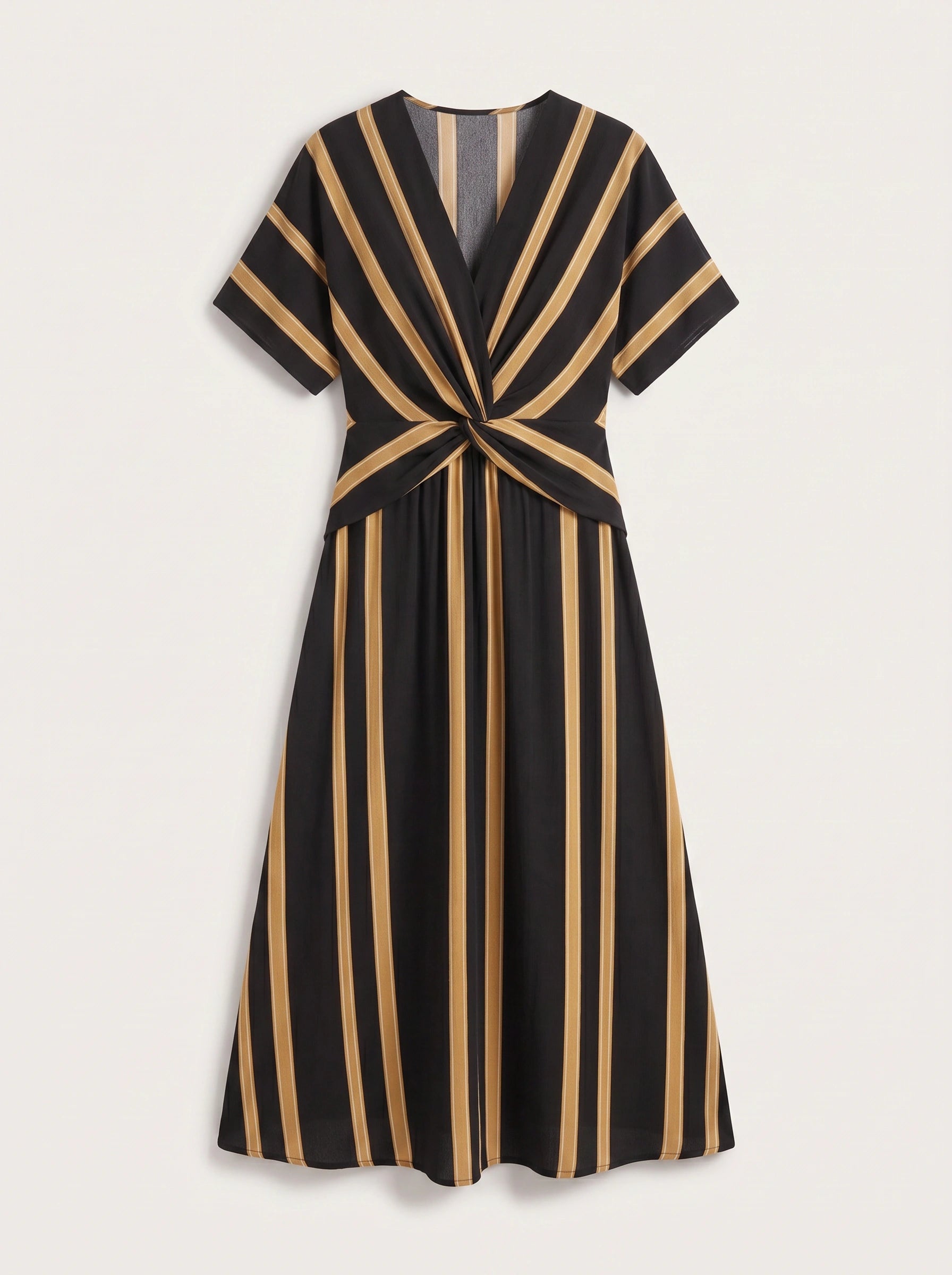 Bordura Wrap V-Neck Maxi Dress – Striped Cotton Linen Women Summer Resort Wedding Guest Casual Flowy Maxi Dress