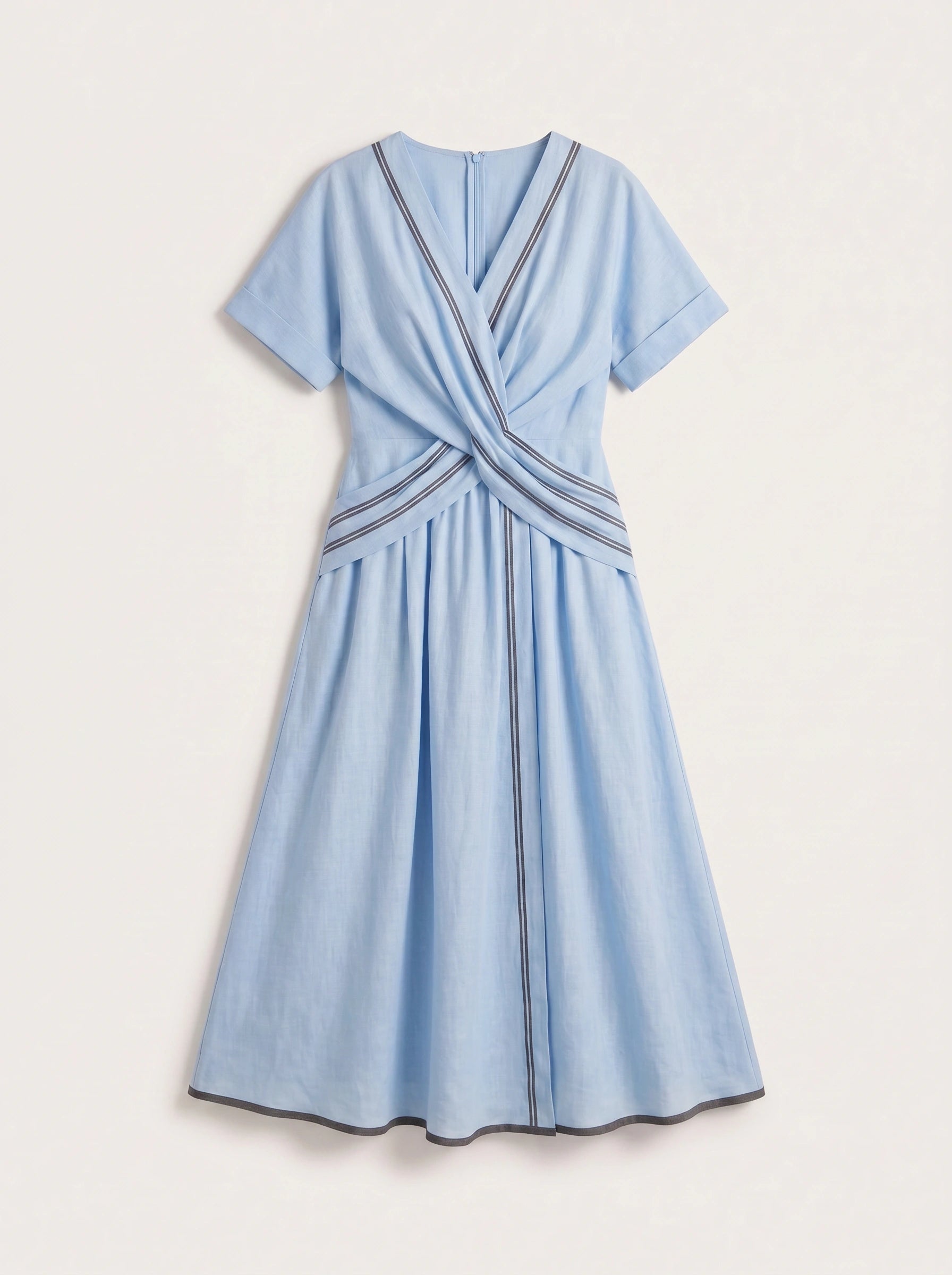 Bordura Wrap V-Neck Maxi Dress – Striped Cotton Linen Women Summer Resort Wedding Guest Casual Flowy Maxi Dress