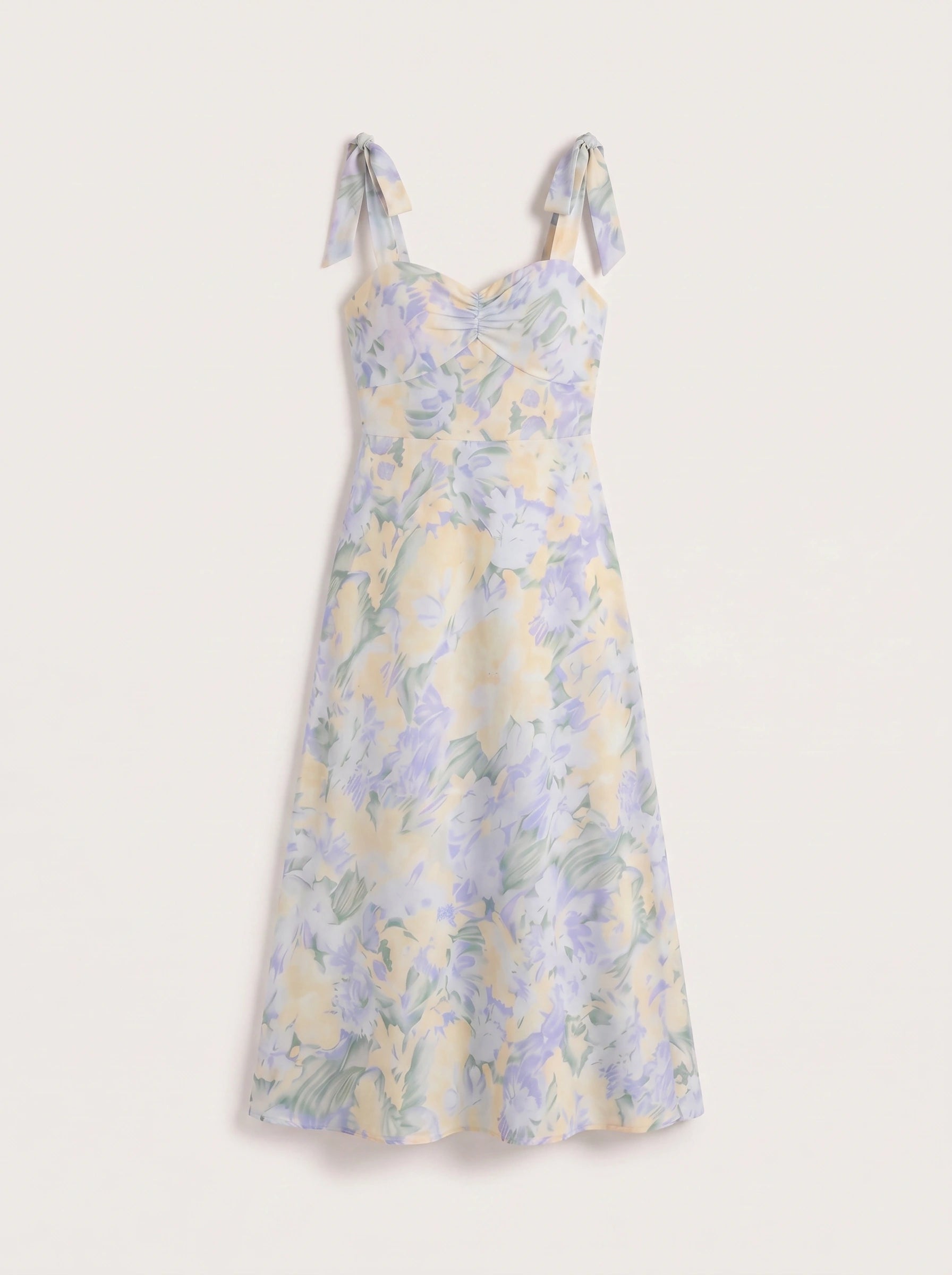 Petalique Tie-Strap Ruched Maxi Dress – Floral Sundress Women Formal Wedding Guest Garden Party Maxi Dress