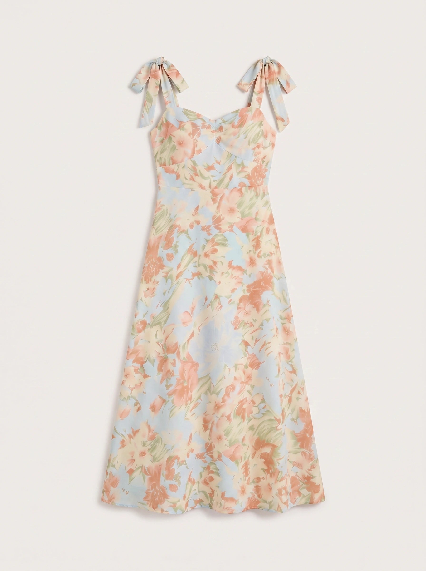 Petalique Tie-Strap Ruched Maxi Dress – Floral Sundress Women Formal Wedding Guest Garden Party Maxi Dress