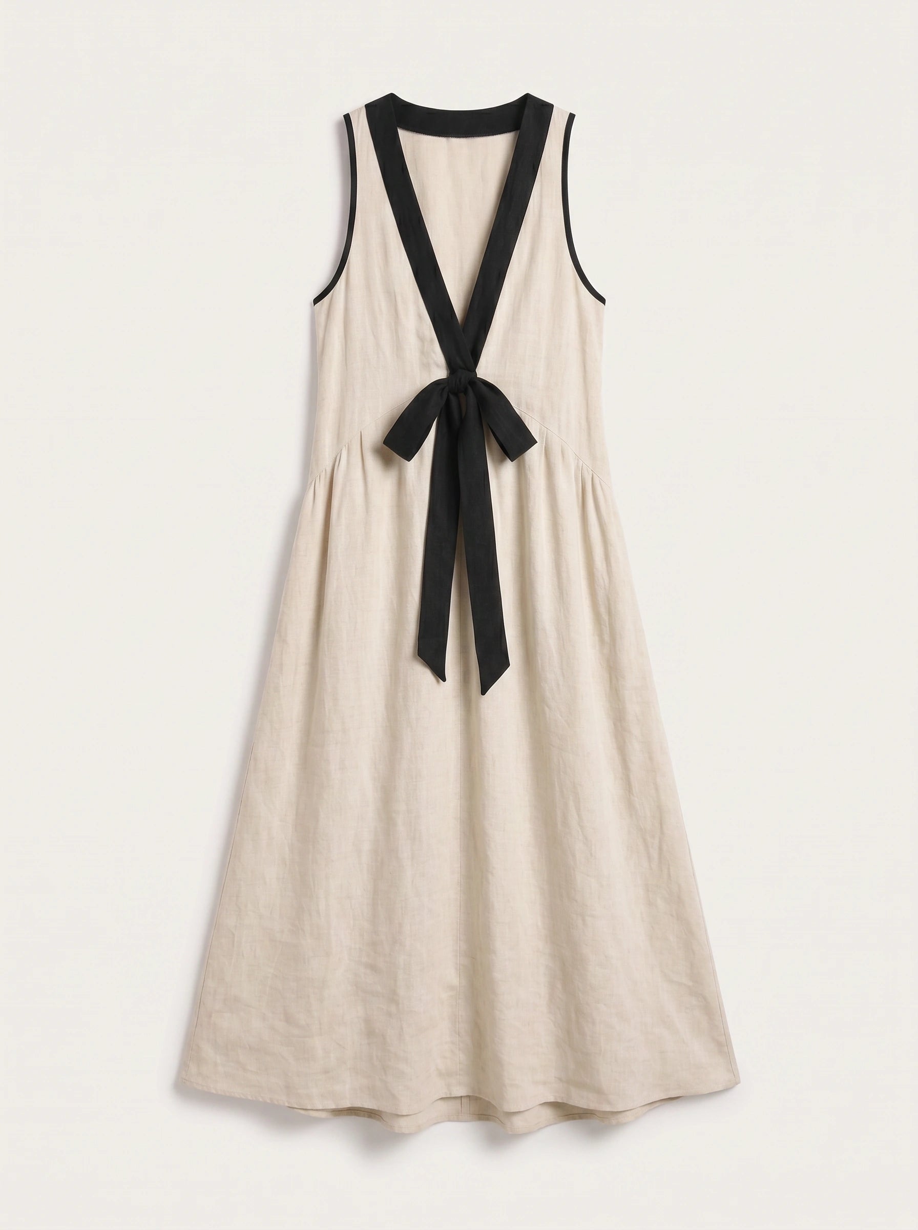 Tiefleur Deep V-Neck Linen Maxi Dress – Linen Maxi Dress Women Sleeveless Plunge Neck Long Dress Resort Vacation