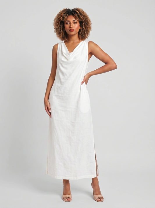Linova Cowl Neck Maxi Dress – Linen Sleeveless Women Summer Formal Wedding Guest Sundress Maxi Dress