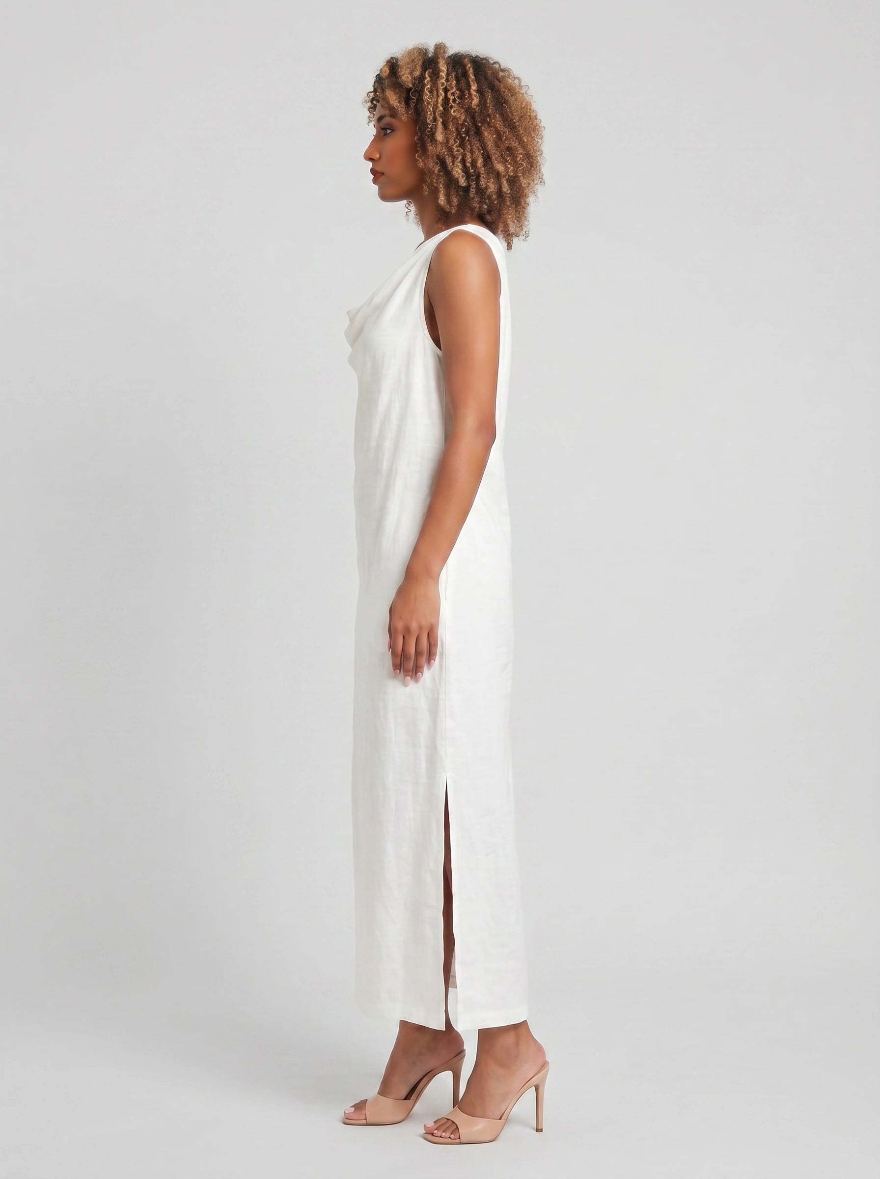 Linova Cowl Neck Maxi Dress – Linen Sleeveless Women Summer Formal Wedding Guest Sundress Maxi Dress