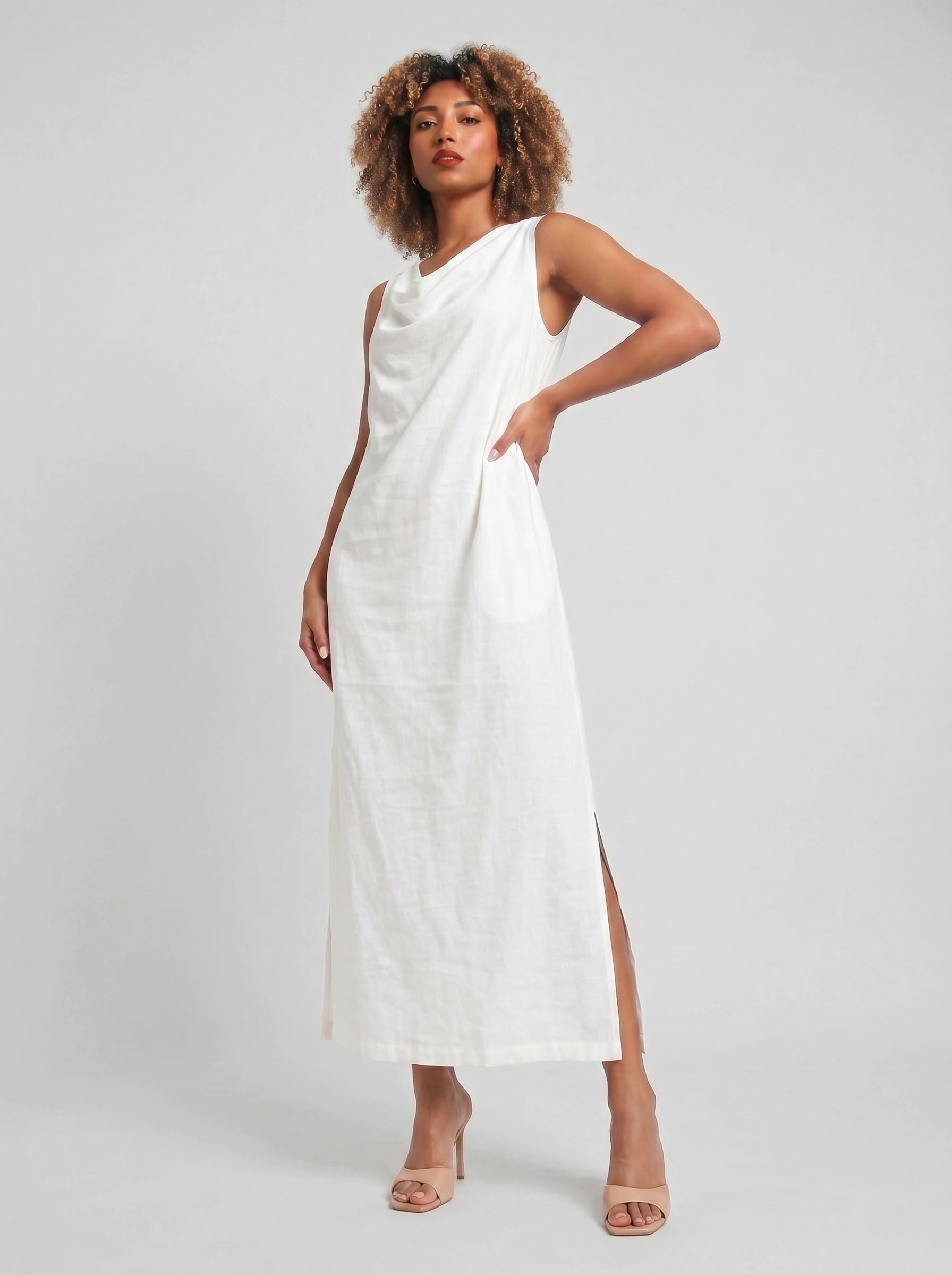 Linova Cowl Neck Maxi Dress – Linen Sleeveless Women Summer Formal Wedding Guest Sundress Maxi Dress