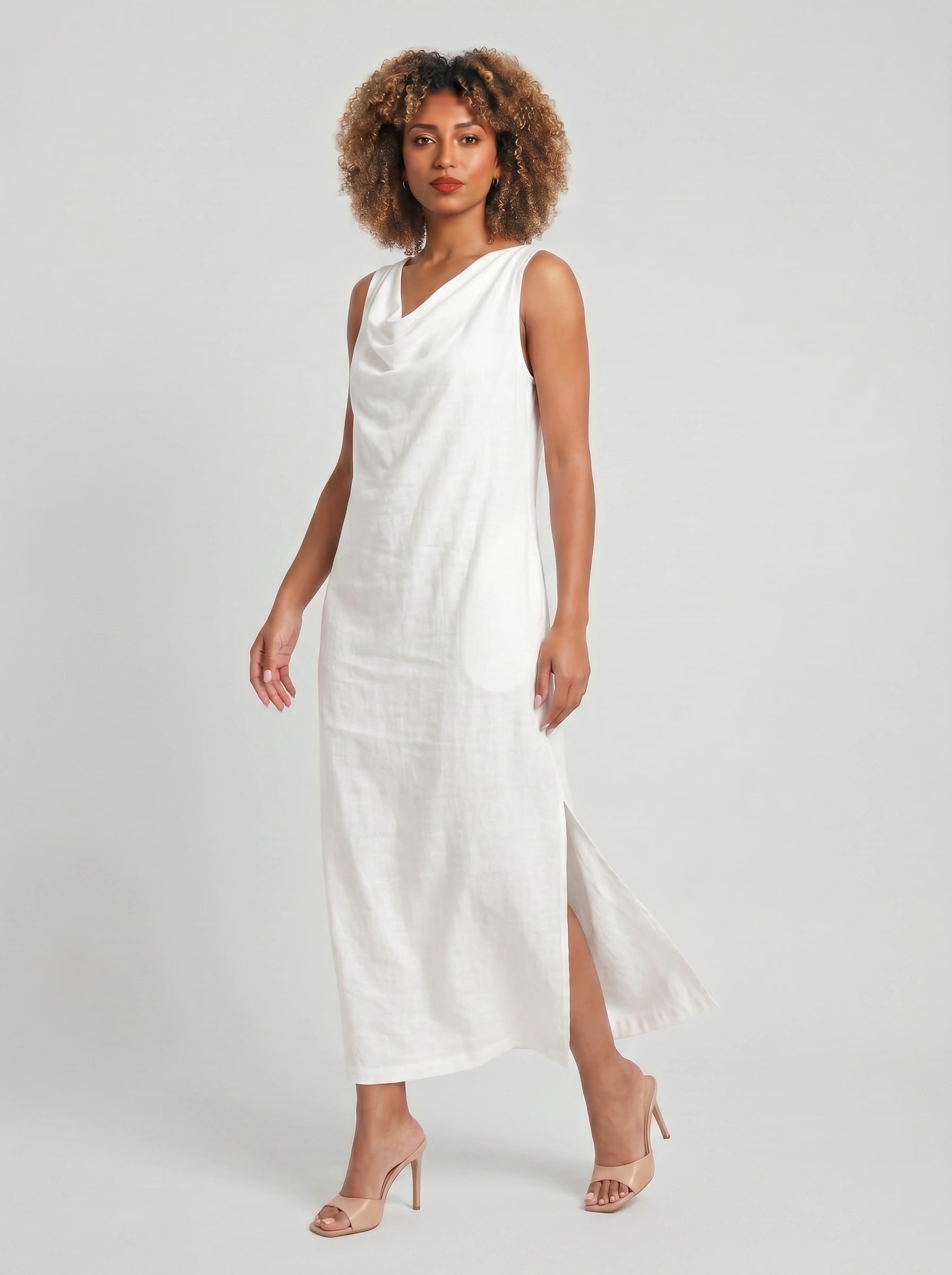 Linova Cowl Neck Maxi Dress – Linen Sleeveless Women Summer Formal Wedding Guest Sundress Maxi Dress