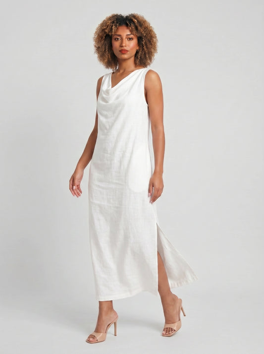 Linova Cowl Neck Maxi Dress – Linen Sleeveless Women Summer Formal Wedding Guest Sundress Maxi Dress