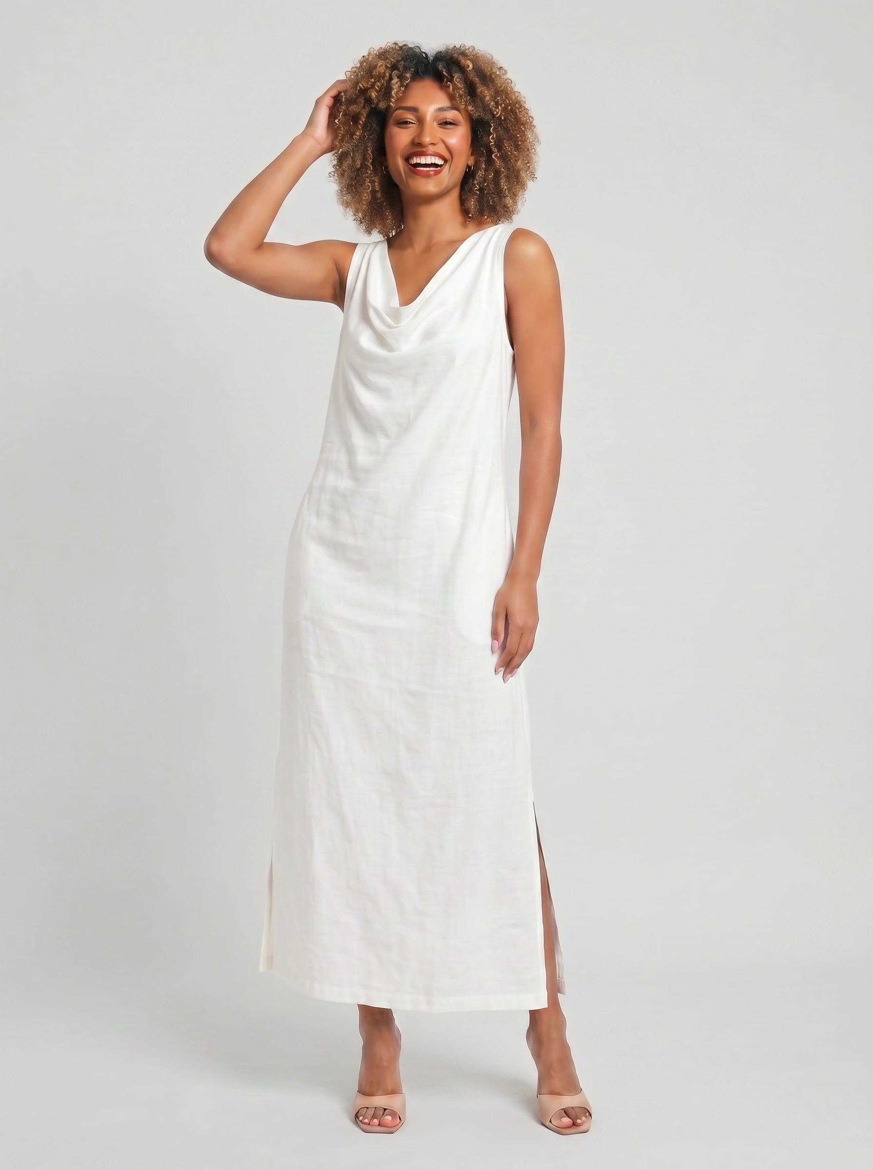 Linova Cowl Neck Maxi Dress – Linen Sleeveless Women Summer Formal Wedding Guest Sundress Maxi Dress