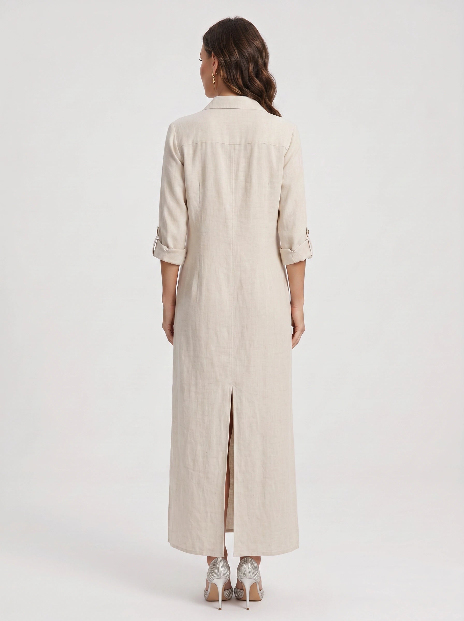 Linfair Linen Button Down Maxi Dress – Women Collared Shirt Dress Casual Relaxed Fit Side Slit Maxi Dress