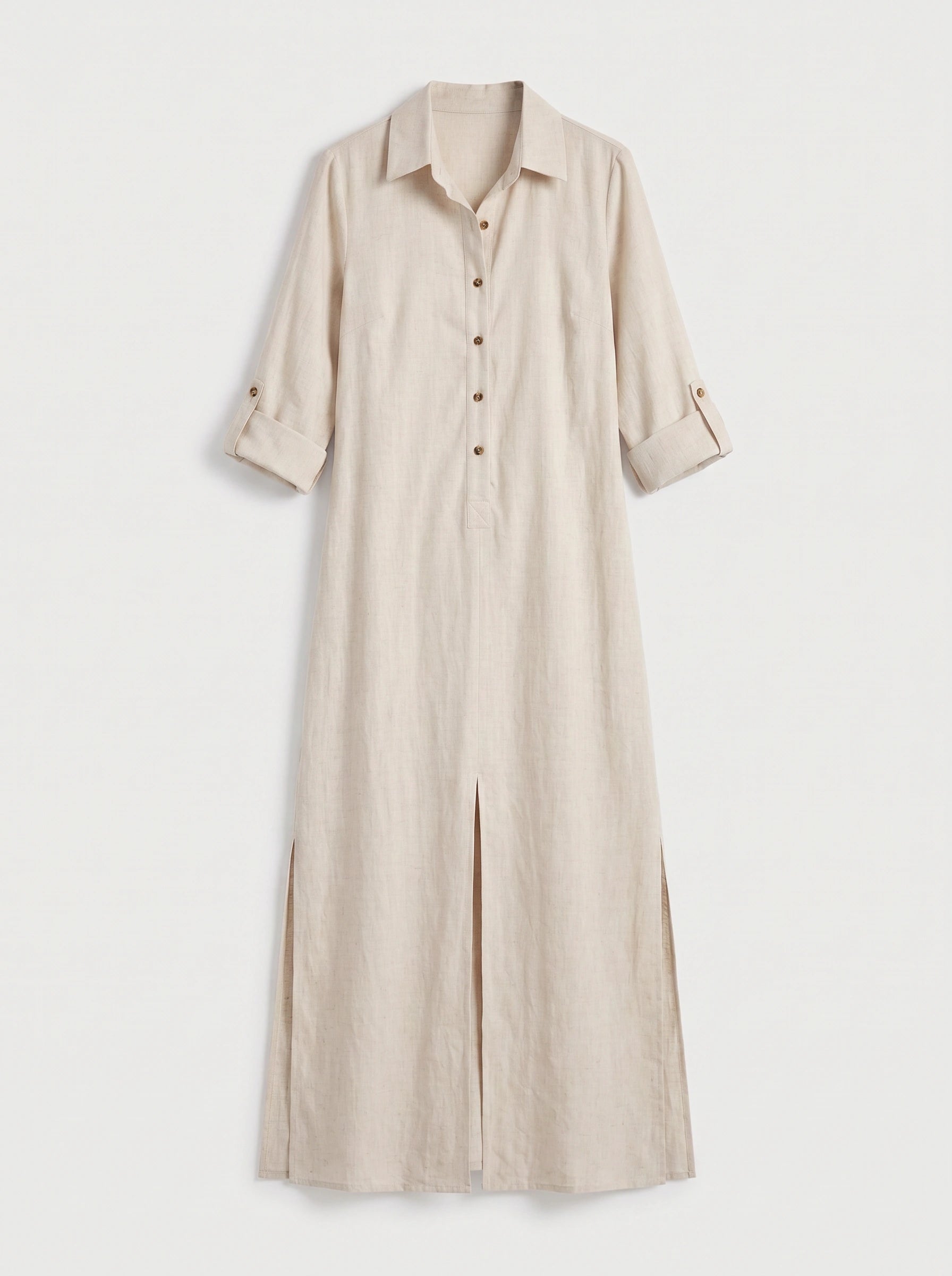 Linfair Linen Button Down Maxi Dress – Women Collared Shirt Dress Casual Relaxed Fit Side Slit Maxi Dress