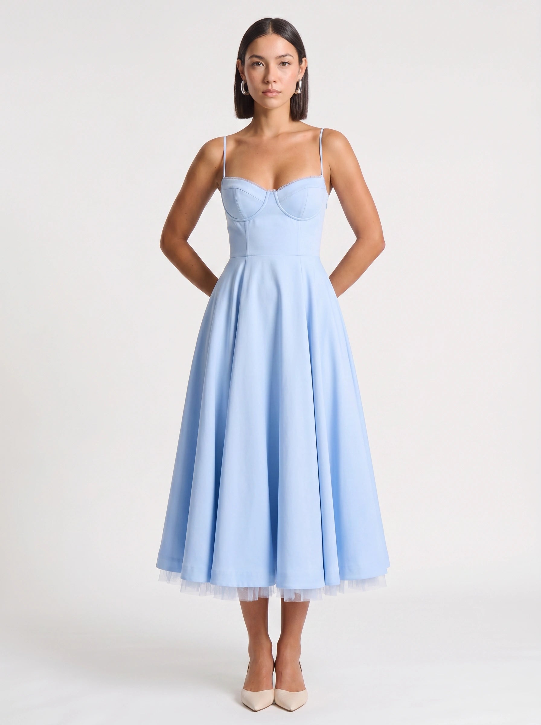 Balette Corset Midi Dress – Bustier Tulle Full Skirt Women Formal Wedding Guest Elegant Party Midi Dress
