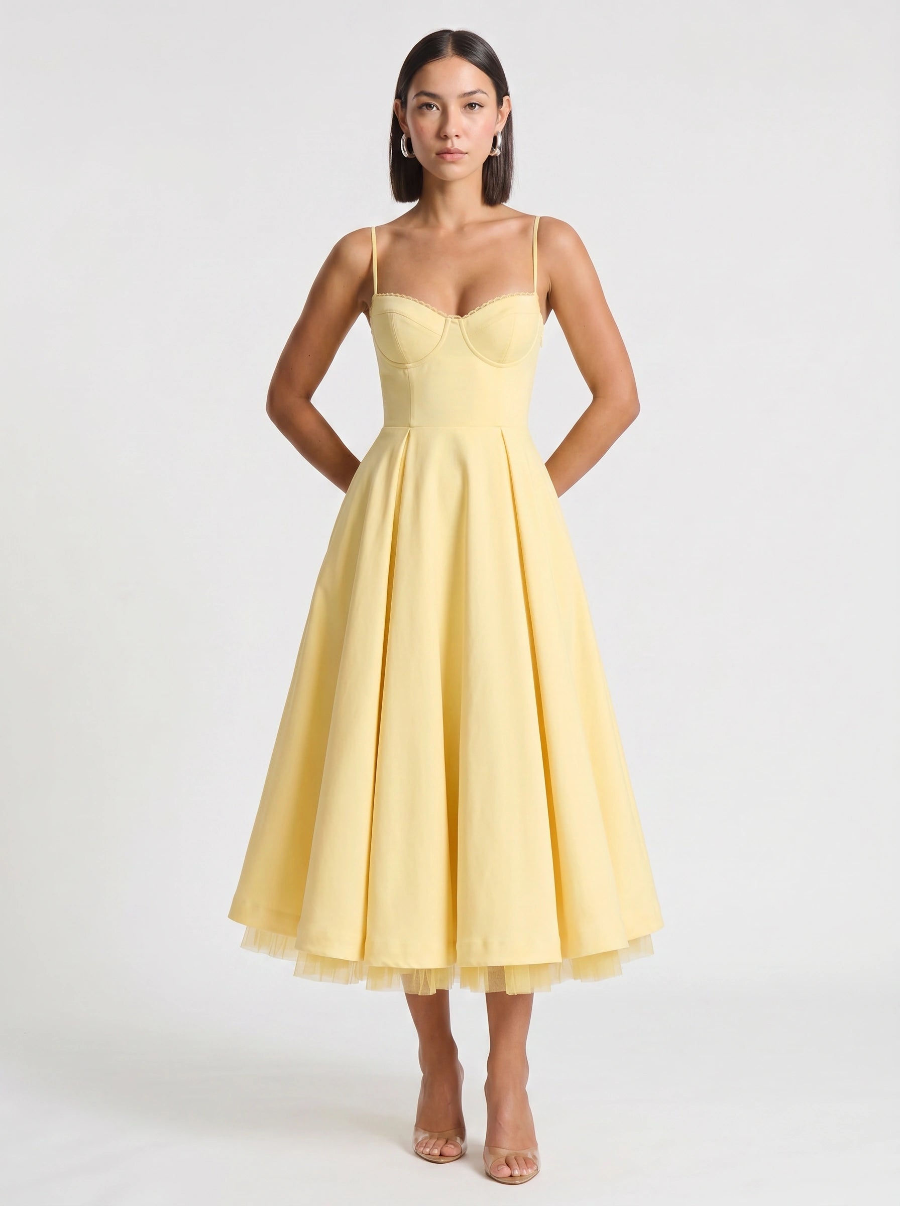 Balette Corset Midi Dress – Bustier Tulle Full Skirt Women Formal Wedding Guest Elegant Party Midi Dress