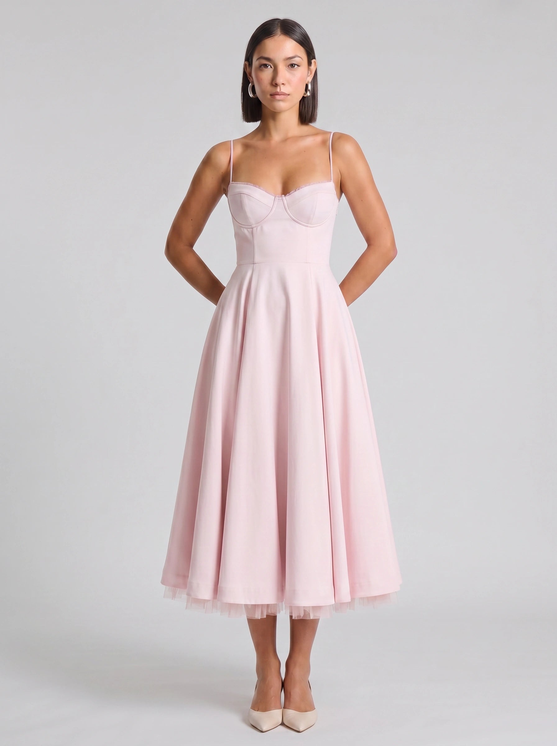 Balette Corset Midi Dress – Bustier Tulle Full Skirt Women Formal Wedding Guest Elegant Party Midi Dress