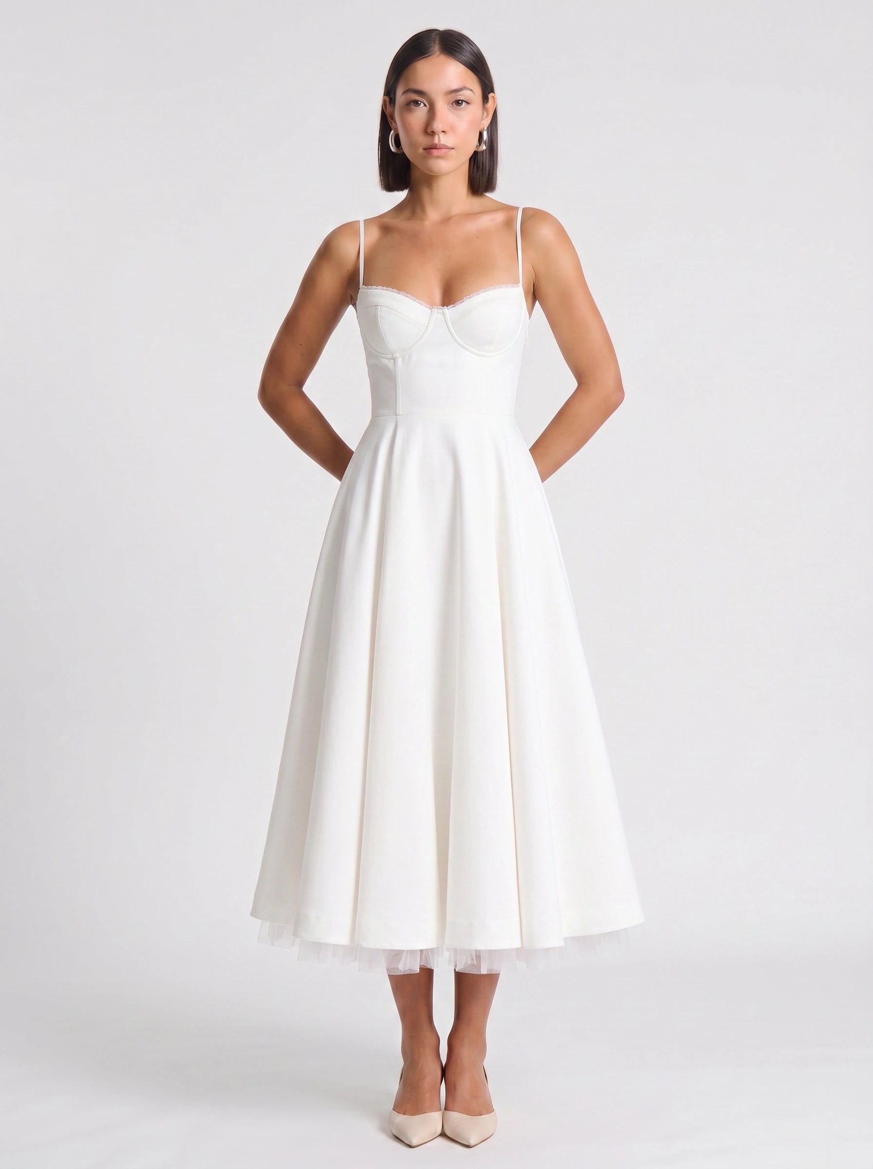Balette Corset Midi Dress – Bustier Tulle Full Skirt Women Formal Wedding Guest Elegant Party Midi Dress