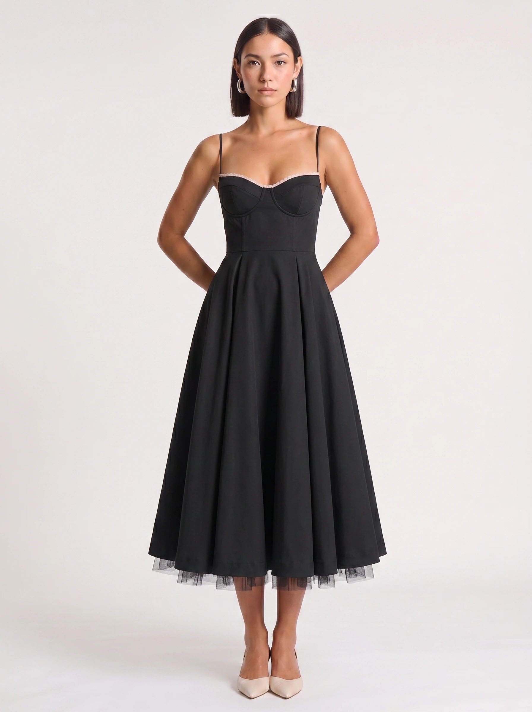Balette Corset Midi Dress – Bustier Tulle Full Skirt Women Formal Wedding Guest Elegant Party Midi Dress