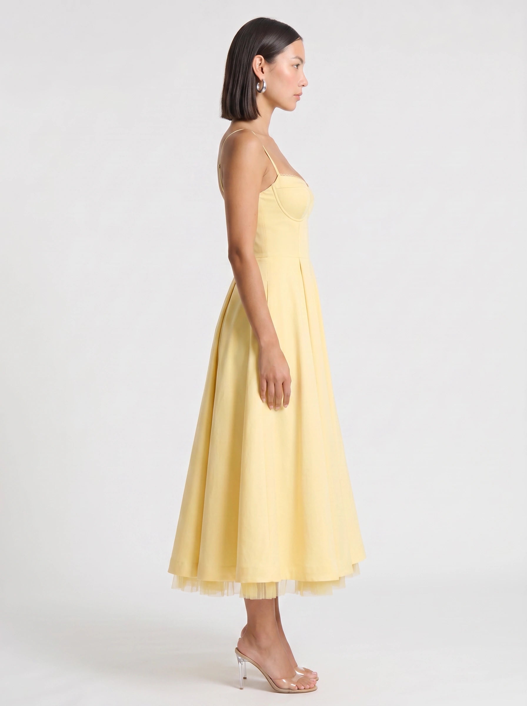 Balette Corset Midi Dress – Bustier Tulle Full Skirt Women Formal Wedding Guest Elegant Party Midi Dress