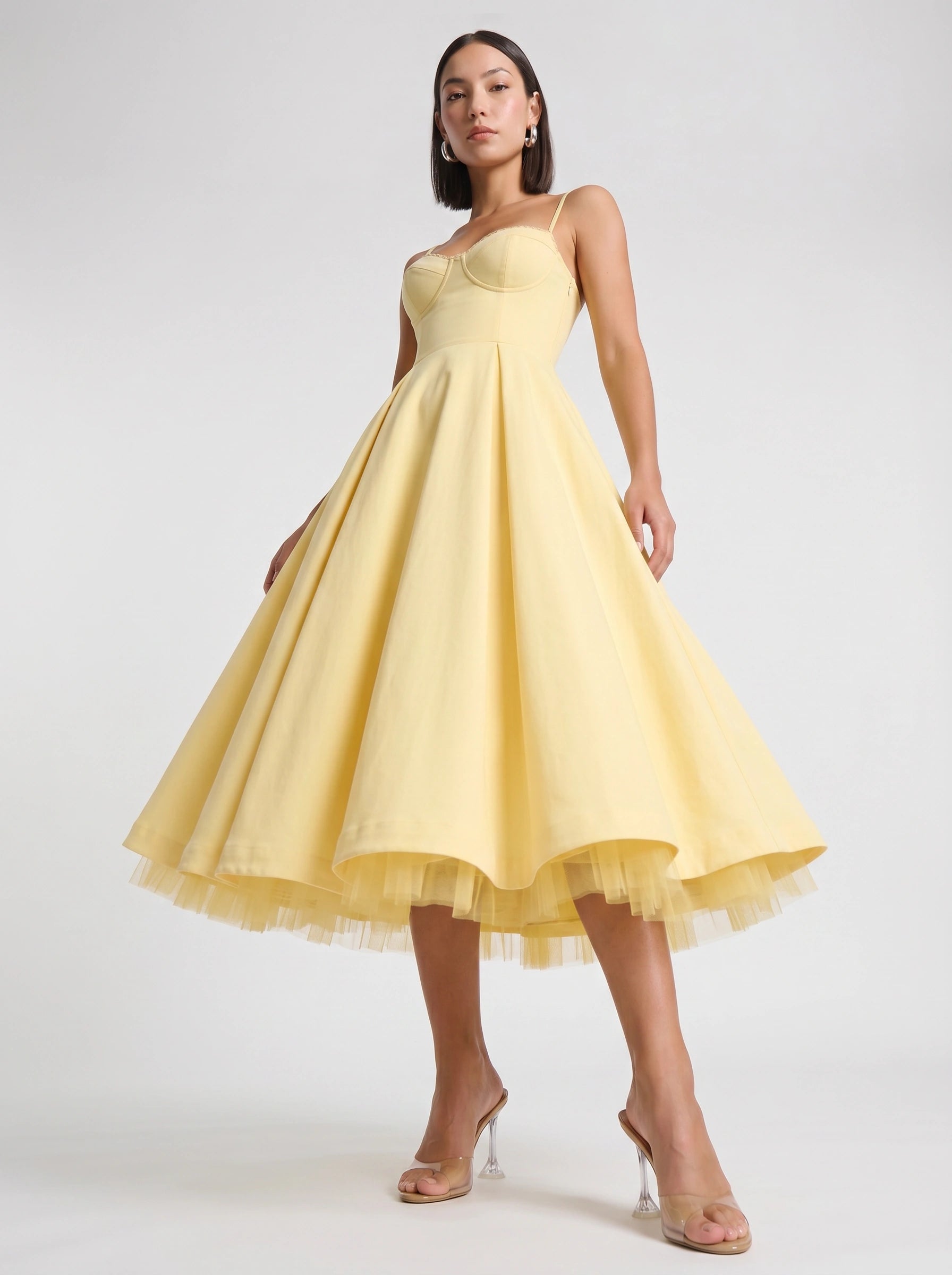 Balette Corset Midi Dress – Bustier Tulle Full Skirt Women Formal Wedding Guest Elegant Party Midi Dress