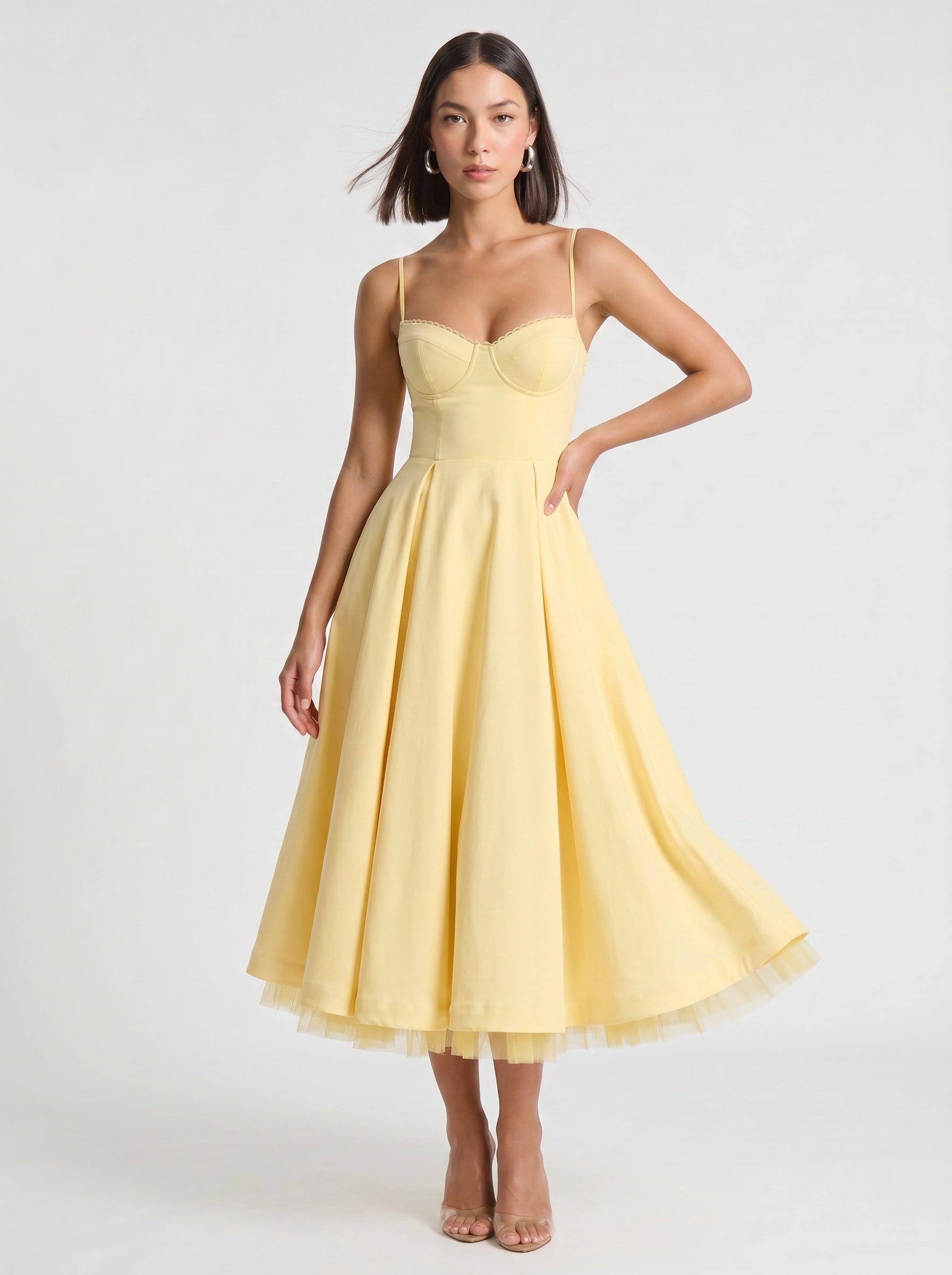 Balette Corset Midi Dress – Bustier Tulle Full Skirt Women Formal Wedding Guest Elegant Party Midi Dress