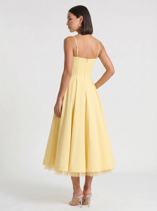 Balette Corset Midi Dress – Bustier Tulle Full Skirt Women Formal Wedding Guest Elegant Party Midi Dress
