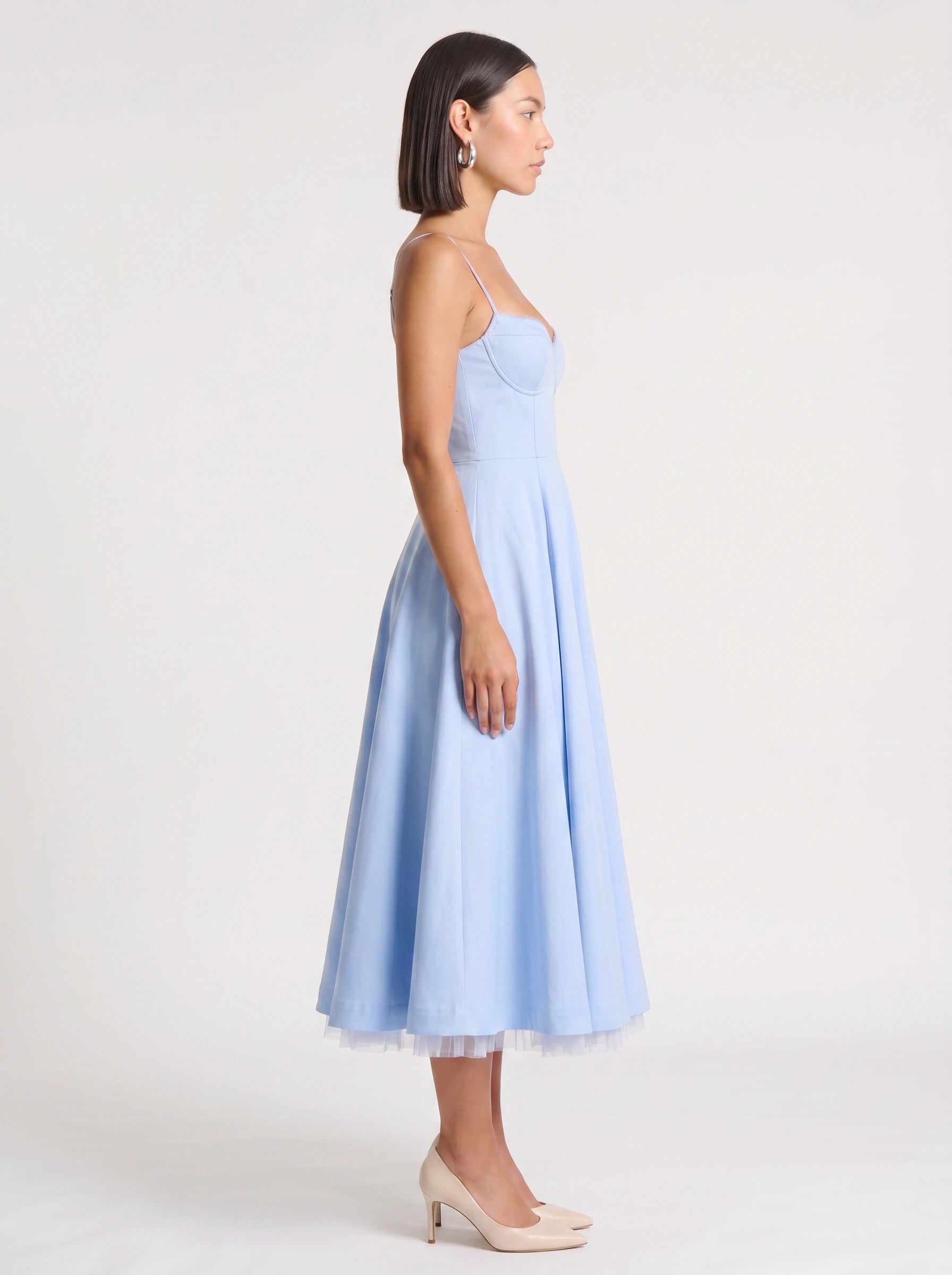 Balette Corset Midi Dress – Bustier Tulle Full Skirt Women Formal Wedding Guest Elegant Party Midi Dress
