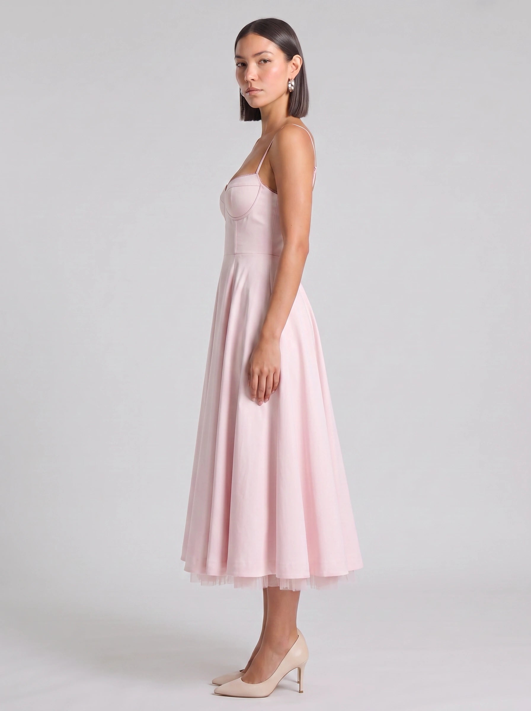 Balette Corset Midi Dress – Bustier Tulle Full Skirt Women Formal Wedding Guest Elegant Party Midi Dress