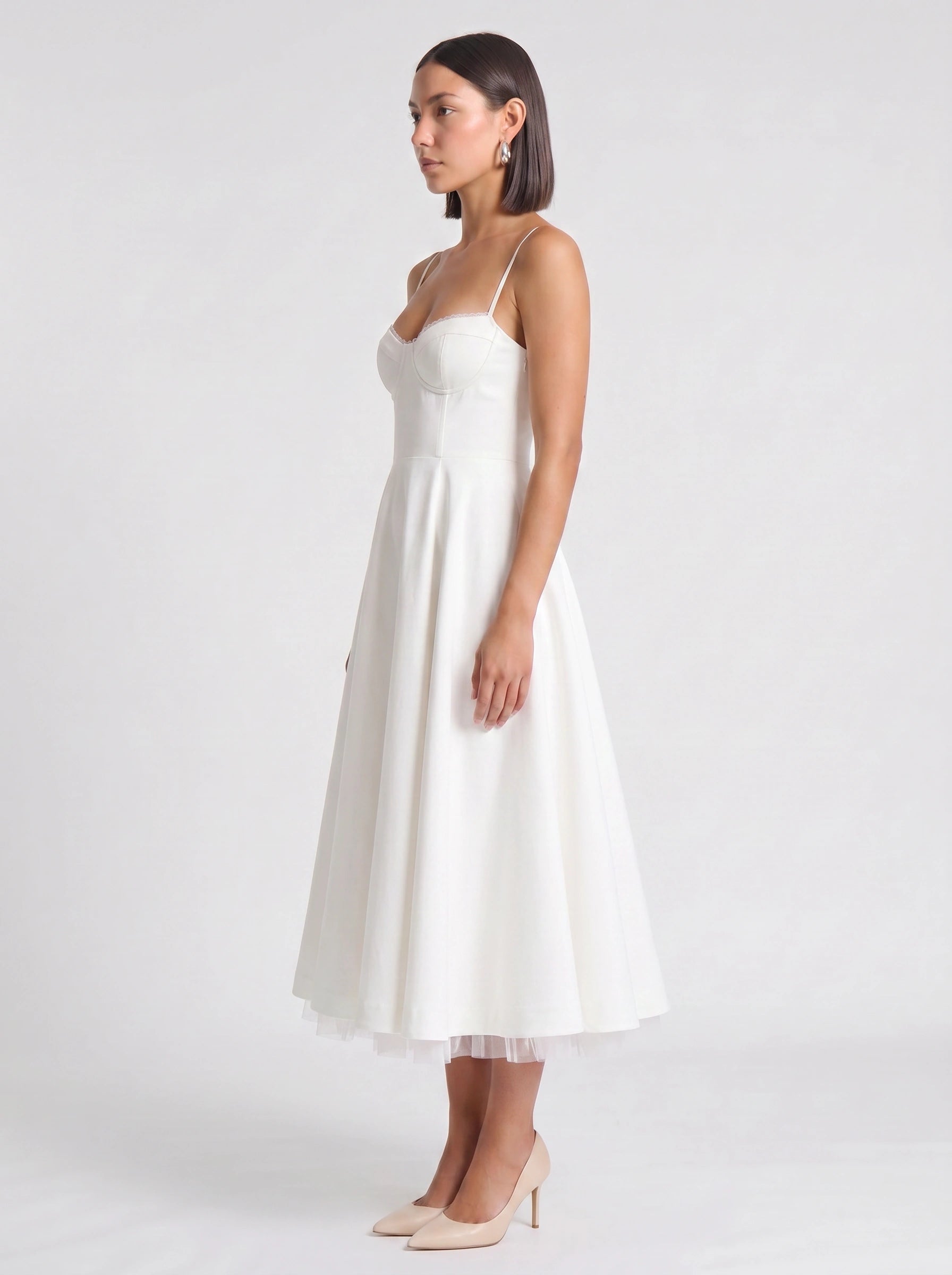 Balette Corset Midi Dress – Bustier Tulle Full Skirt Women Formal Wedding Guest Elegant Party Midi Dress