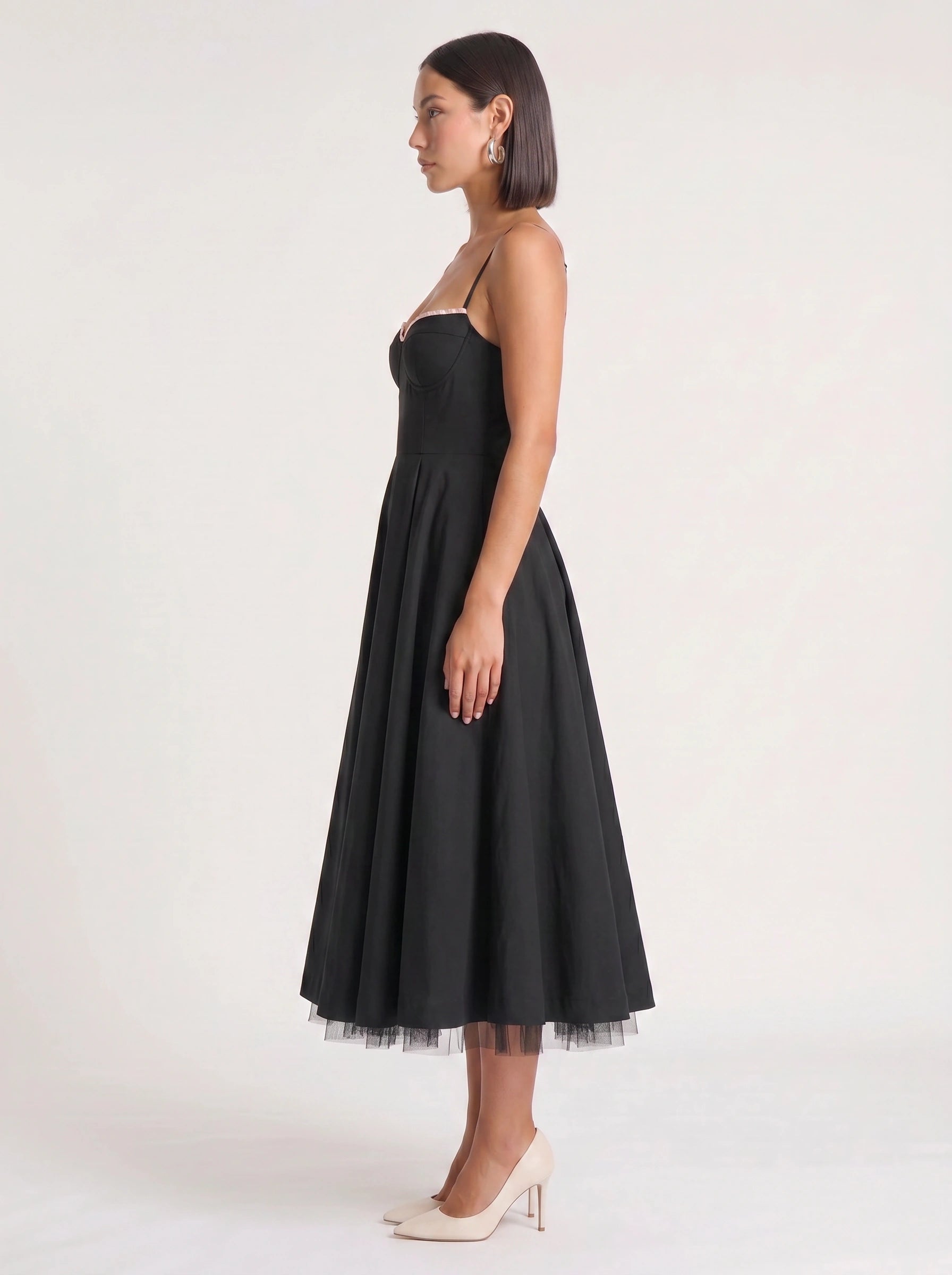 Balette Corset Midi Dress – Bustier Tulle Full Skirt Women Formal Wedding Guest Elegant Party Midi Dress